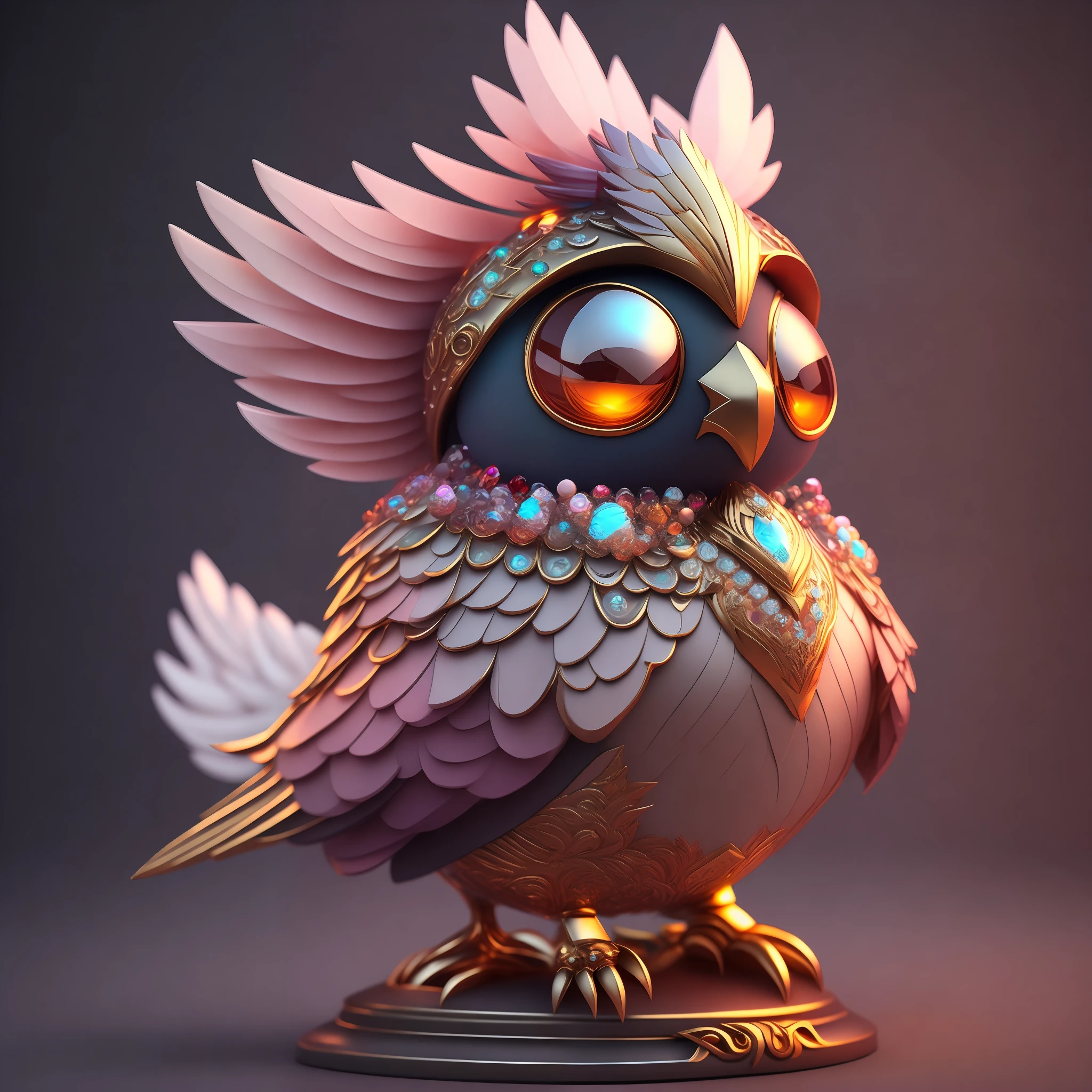 Photo of DivineStatue InkPunk (extra weapon), a cute little chubby phoenix, made of crystal balls, highly detailed complex concept art trend with low-poly eyes artstation 8k
