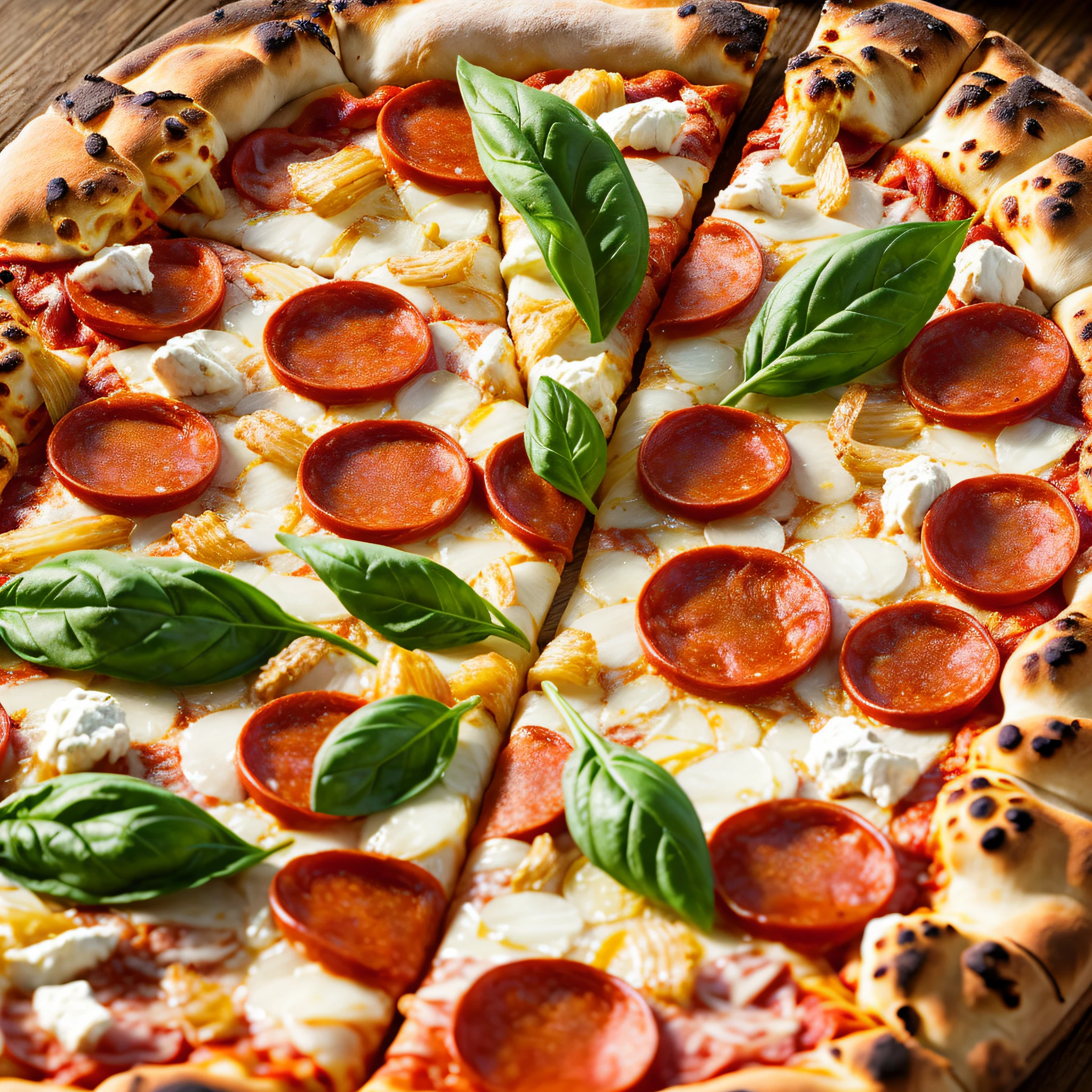 ((Macro photograph of Pizza)) 8k, 4k, detailed, attractive, beautiful, impressive, photorealistic, realistic, cinematic composition, volumetric lighting, high-resolution, vivid, detailed, stunning, professional, lifelike, crisp, flawless, DSLR, 4k, 8k, 16k, 1024, 2048, 4096, detailed, sharp, best quality, high quality, highres, absurdres