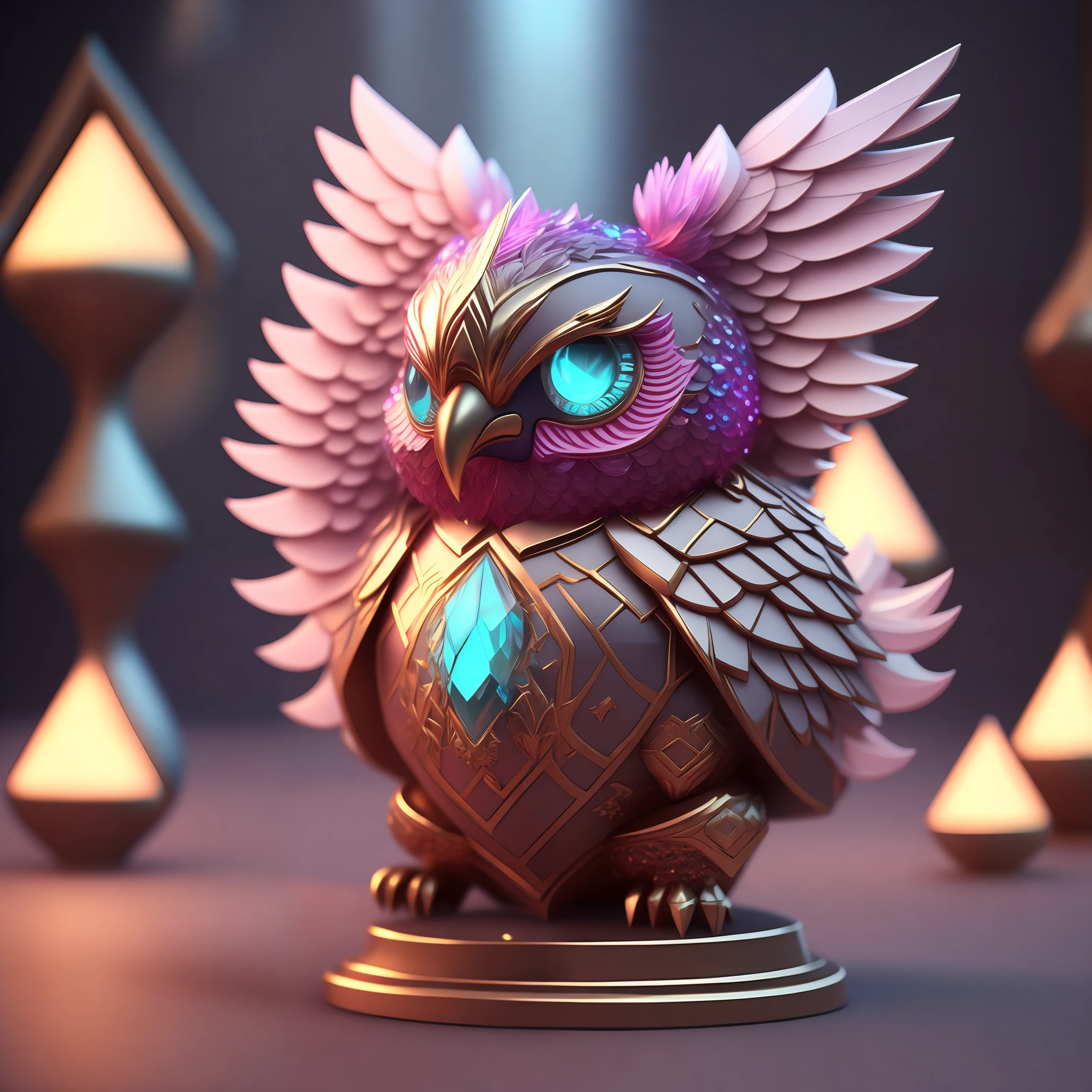 Photo of DivineStatue InkPunk (extra weapon), a cute little chubby phoenix, made of crystal balls, highly detailed complex concept art trend with low-poly eyes artstation 8k
