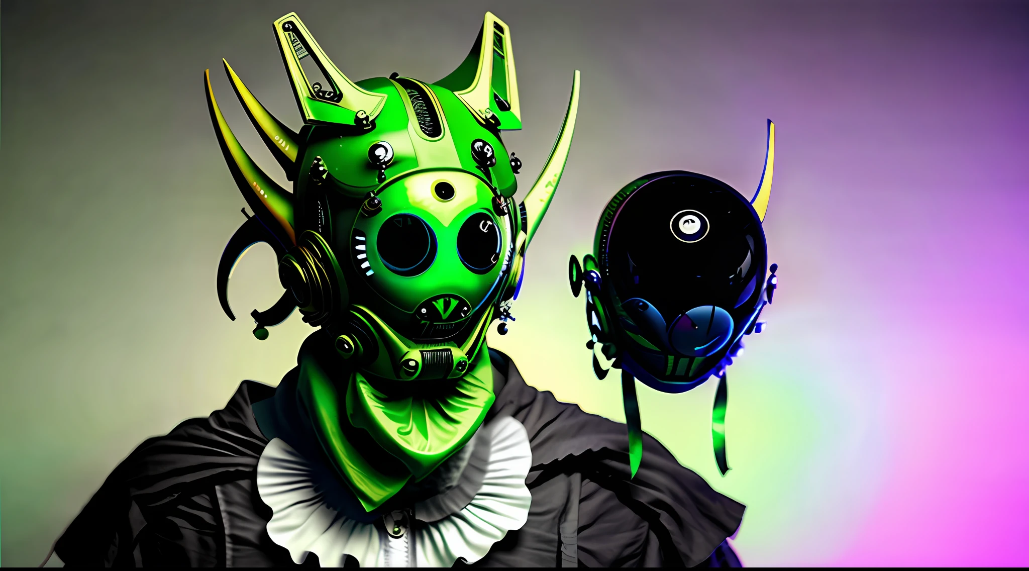 Realistic image of a green alien with 2 eyes and a mouth, with scary clown outfit wanting to eat children