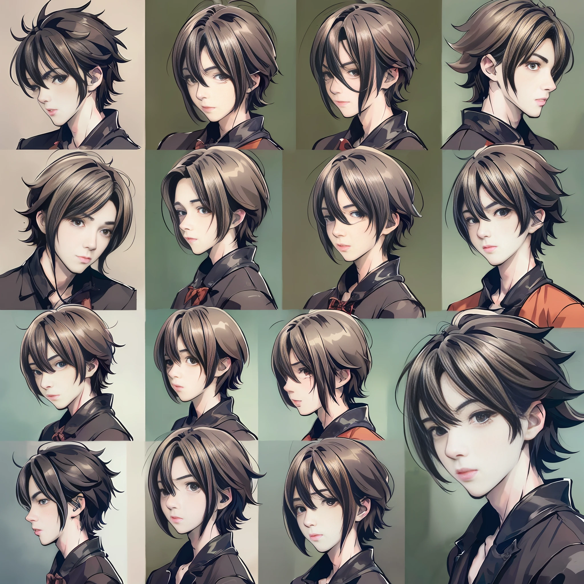 a group of drawings with different expressions, anime style character, anime character reference sheet, male anime style, young anime man, subtle anime style, ((concept art)) reference, maximum quality, details
