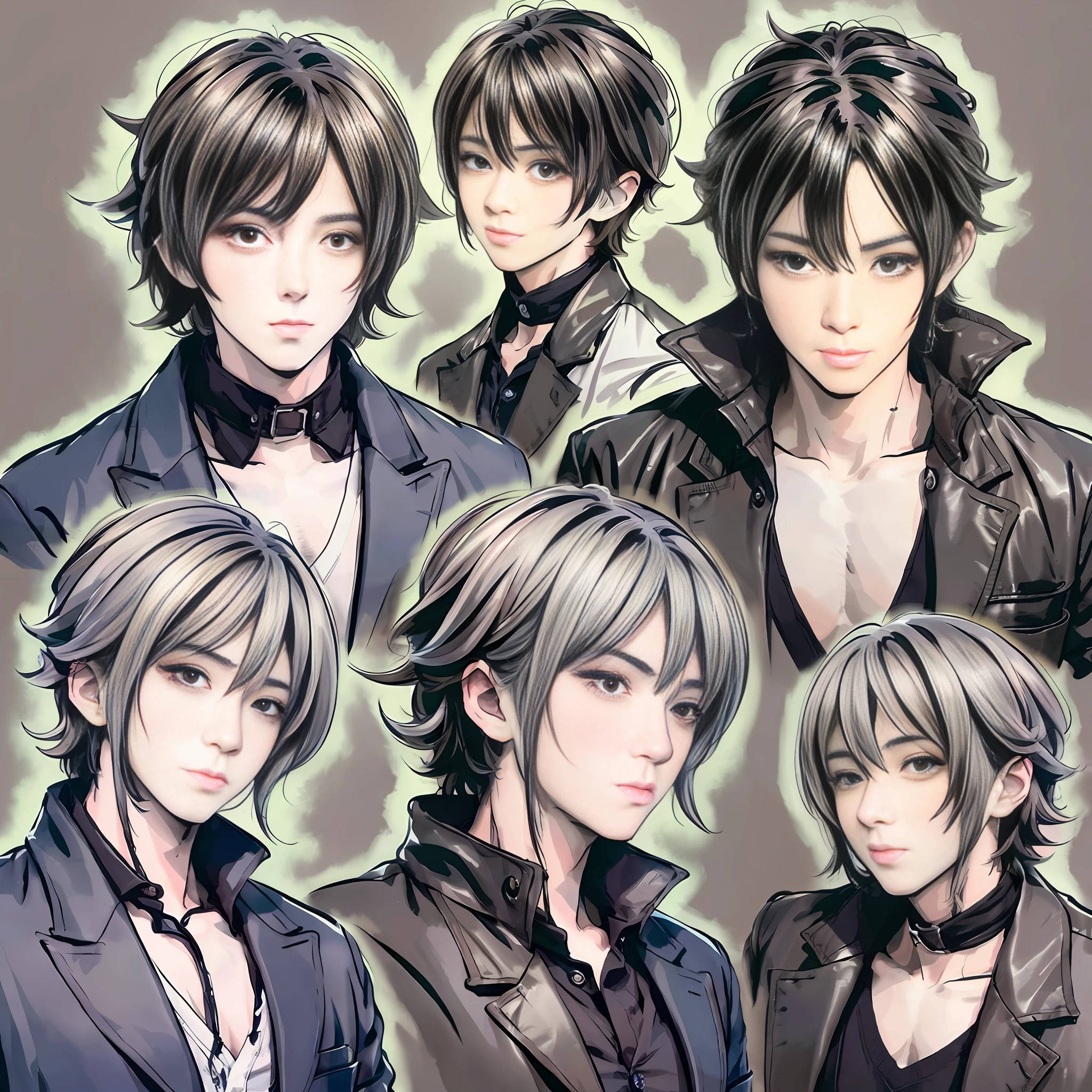 a group of drawings with different expressions, anime style character, anime character reference sheet, male anime style, young anime man, subtle anime style, ((concept art)) reference, maximum quality, details