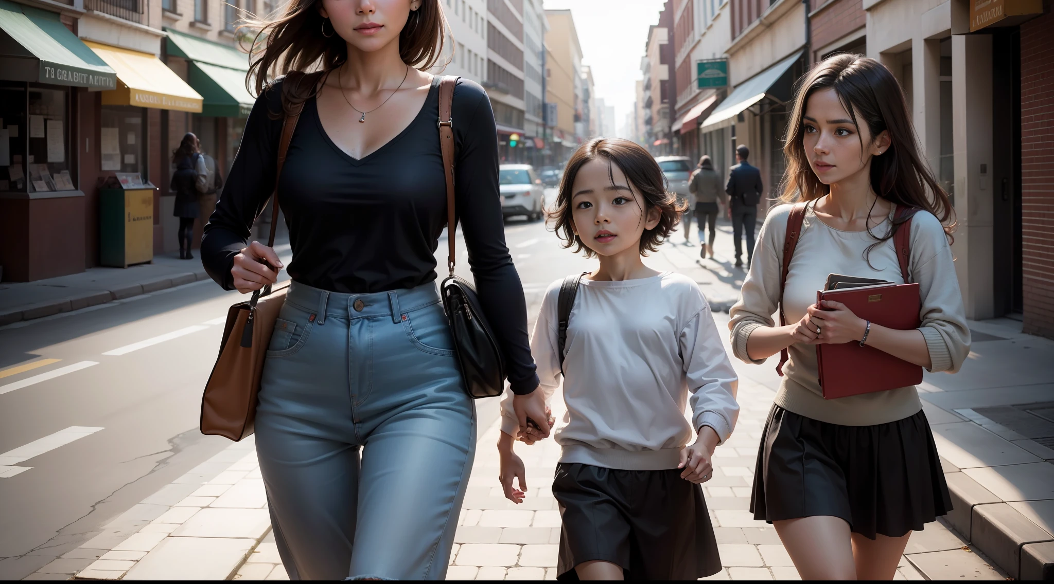 Woman leaving with children