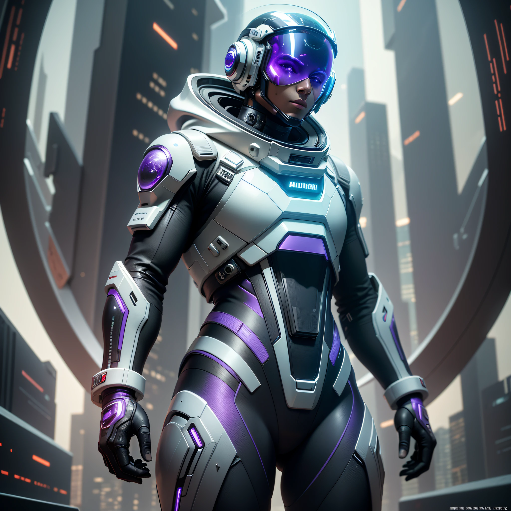 futuristic astronaut, man, ultra realistic, enough detail, helmet with video full of reflections, cyberpunk, black and purple costume + Whole Body + Ultra realistic, Face Detailed, Ultra Realistic Details, Cinematic Style Light Clear + Full Body, 8k, Render, Ultra Detailed, Side Light, Sunlight, Beauty Light, Clear Light --V 5 --auto --s2