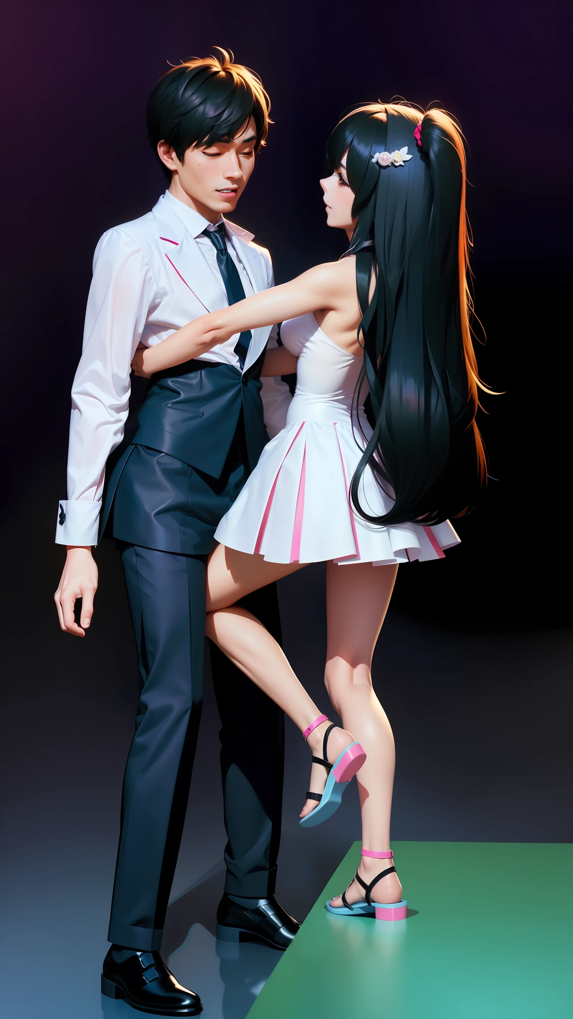 they are two people standing next to each other in a pose, anime styled 3d, smooth anime cg art, dancing with each other, passionate pose, couple dancing, anime pose, ilya kuvshinov with long hair, rob rey and kentarõ miura style, range murata and artgerm, yandere. tall, couple pose