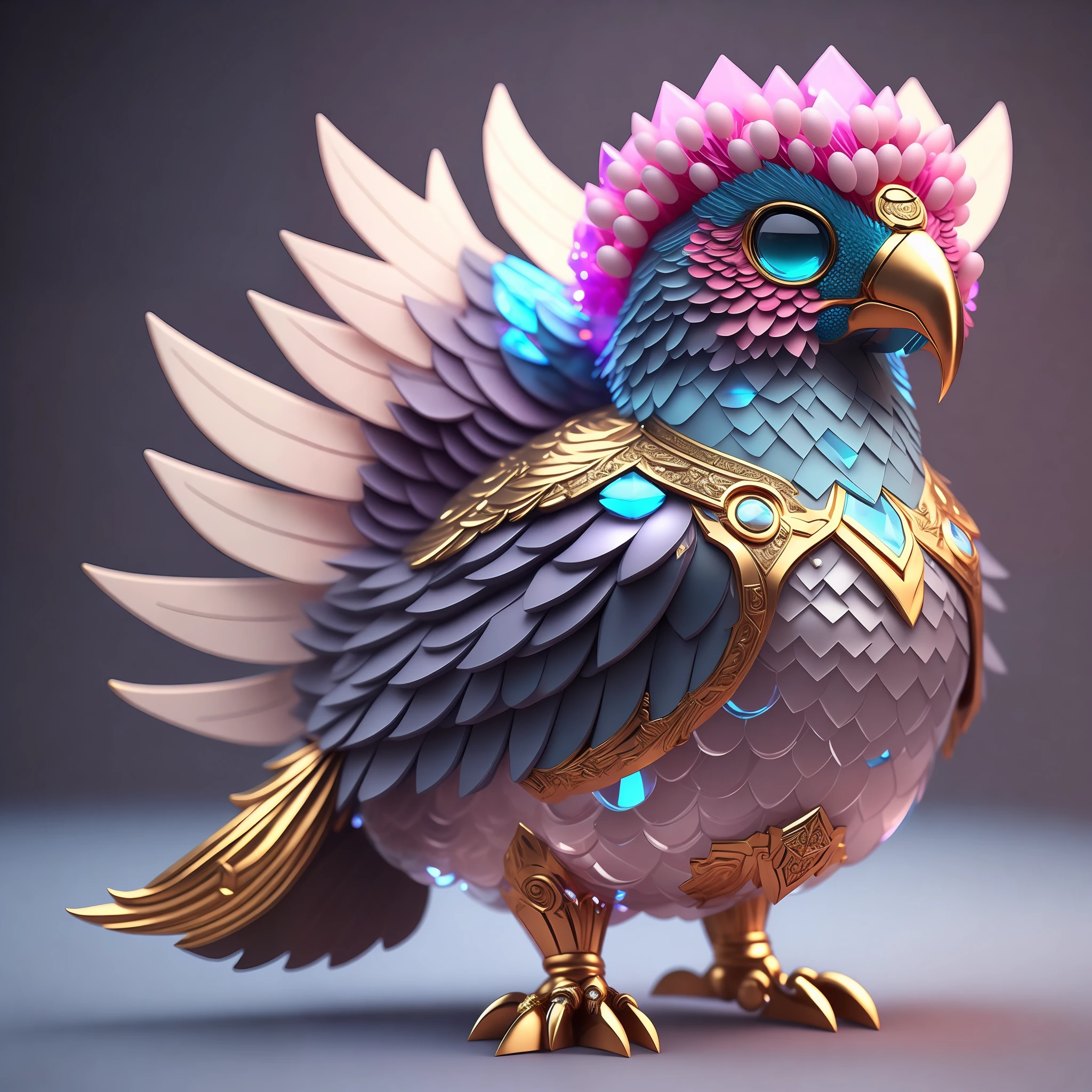 Photo of DivineStatue InkPunk (extra weapon), a cute little chubby phoenix, made of crystal balls, highly detailed complex concept art trend with low-poly eyes artstation 8k