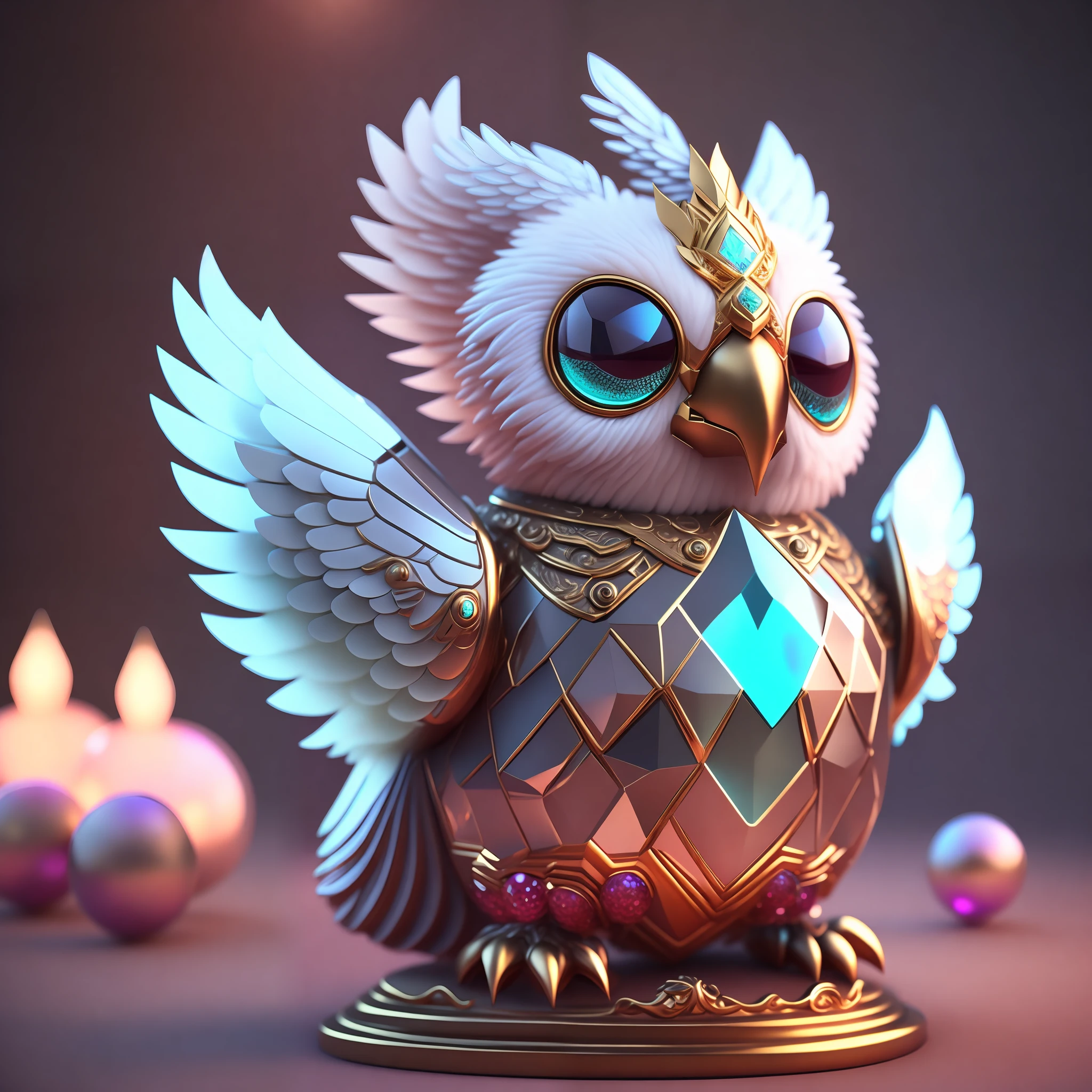 Photo of DivineStatue InkPunk (extra weapon), a cute little chubby phoenix, made of crystal balls, highly detailed complex concept art trend with low-poly eyes artstation 8k