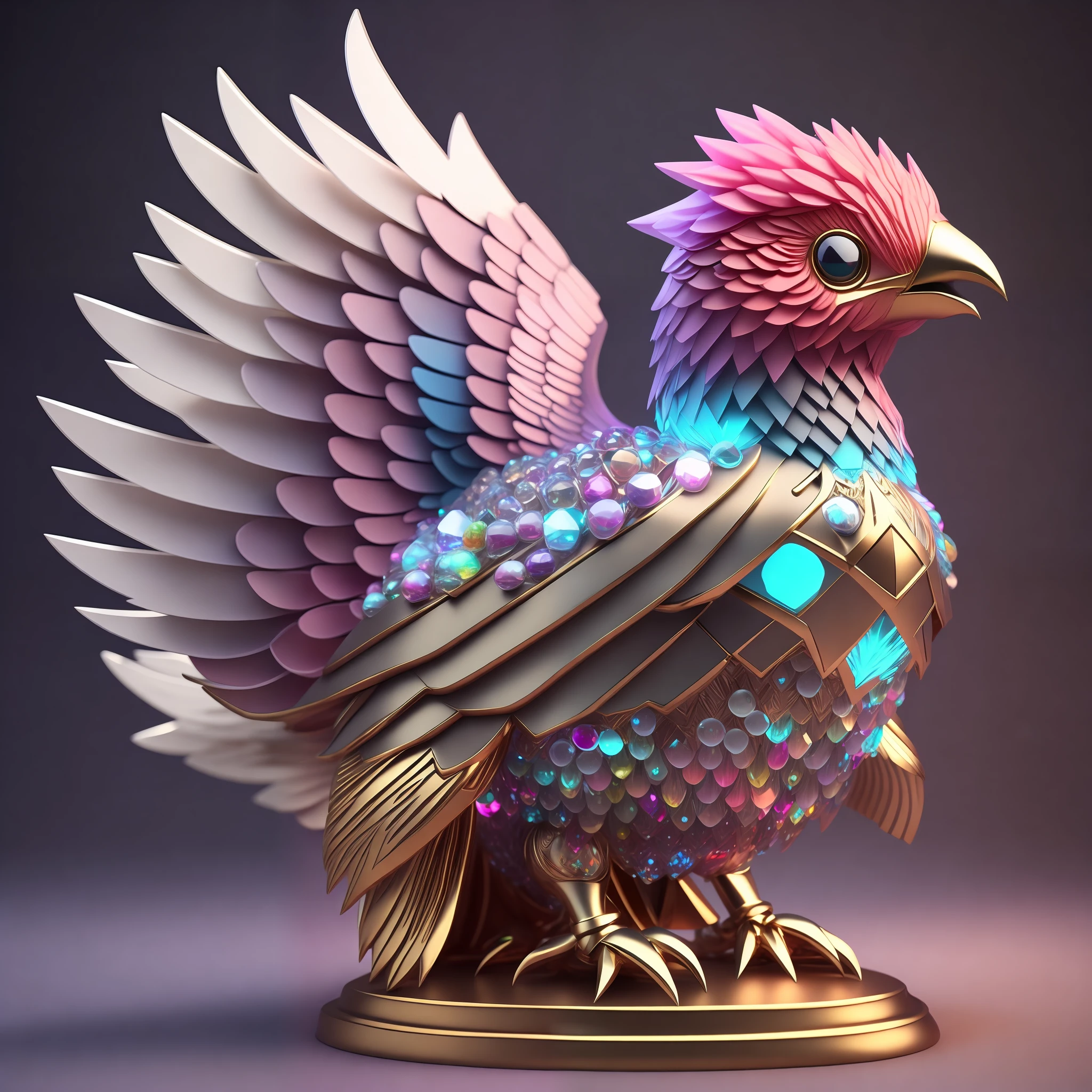 Photo of DivineStatue InkPunk (extra weapon), a cute little chubby phoenix, made of crystal balls, highly detailed complex concept art trend with low-poly eyes artstation 8k
