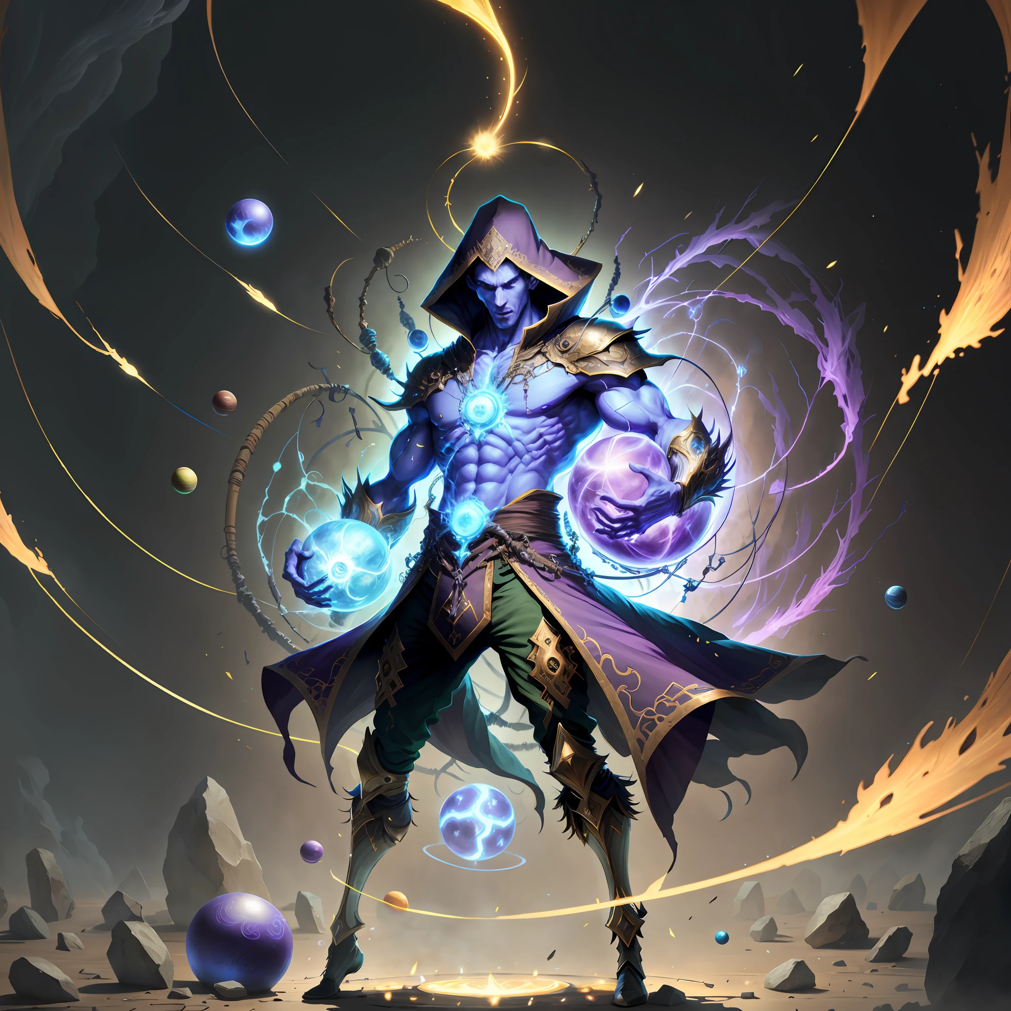 V0id3nergy battle mage, defined body, full body, energy orbs