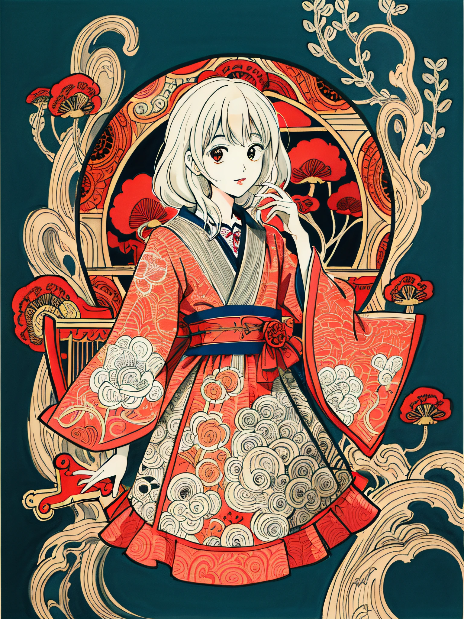 (by Yuko Higuchi:1.4),Higuchi Yuko,(by Yoh:1.2),(lineart),line drawing,pen drawing,(tattoo pattern:1.2),(Intricate lines),(masterpiece),(best quality:1.1),(ultra-detailed),best illustration,finely detail,hand drawn high quality,High contrast,(clean lines:1.3),ligne claire,A little cat is surrounded by red mushrooms,(Intricate details:1.3),(detailed background:1.2),(colored background:1.1),sketch,Intricate details,High Resolution