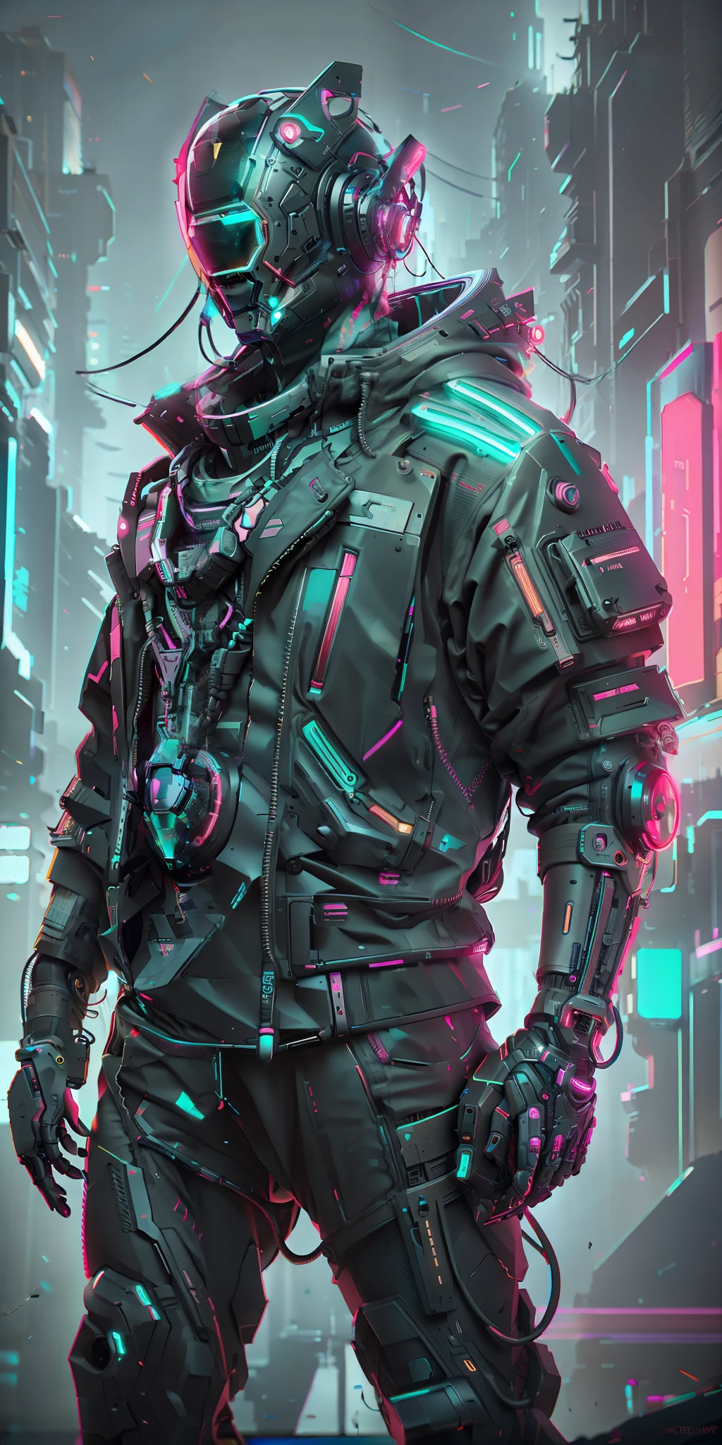 (masterpiece, full-body shot, intrincate raw photography)cyberpunk citizen in oversize techwear, using a black astro daftpunk style helmet, neon light details, intrincate, futuristic, sharpness, ramdom pose, cyberpunk city, street neon lights, insta pic, photo of the year, octane render, substance, maya 3d, cinema4d, artstation trending, devian art trend,