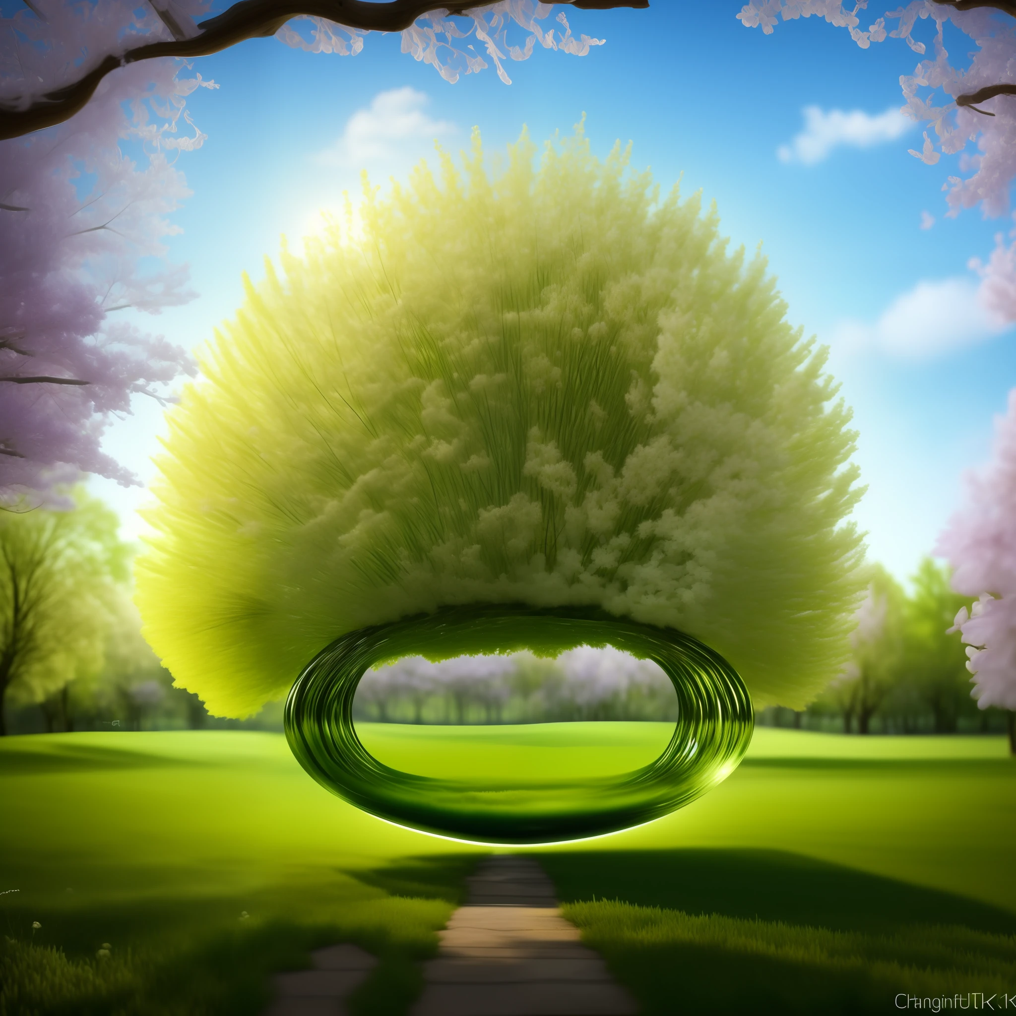 a realistic photo of spring in a thin oval bottle, original,(best quality),(masterpiece:1.1), (extremely detailed CG unit 8k wallpaper:1.1)