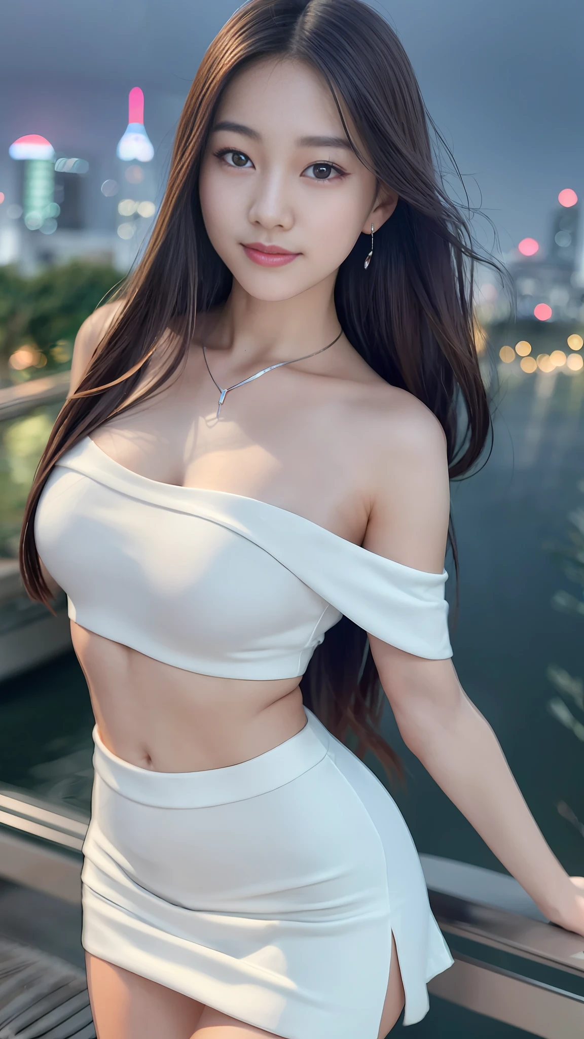 Smiling minchen, mouth closed, balanced eyes, (Best Quality Detail: 1.2), Realistic, 8K HD, Ultra-detailed, High Quality Texture, Intricate Detail, Detailed Texture, Fine Detail, High Detail, Very Detailed CG, Delicate Beautiful Delicate Face, (Delicate Beautiful Delicate Eyes: 1.32), Very Bright Lighting, Ray Tracing, (A Beautiful 25-Year-Old Cute Japanese Lady: 1), Proud, Tall Feminine, Beautiful Legs, Glowing Eyes, Blush, Very White Skin, Perfect Body Petite, Silver Tight Bra, [Brown Skirt]: 1, Stockings and suspenders: 1.2, long hair, short pink skirt, comfortable living room, sun, hands open, earrings, necklace, model, looking at the audience, standing pose, from the side, dynamic pose, front