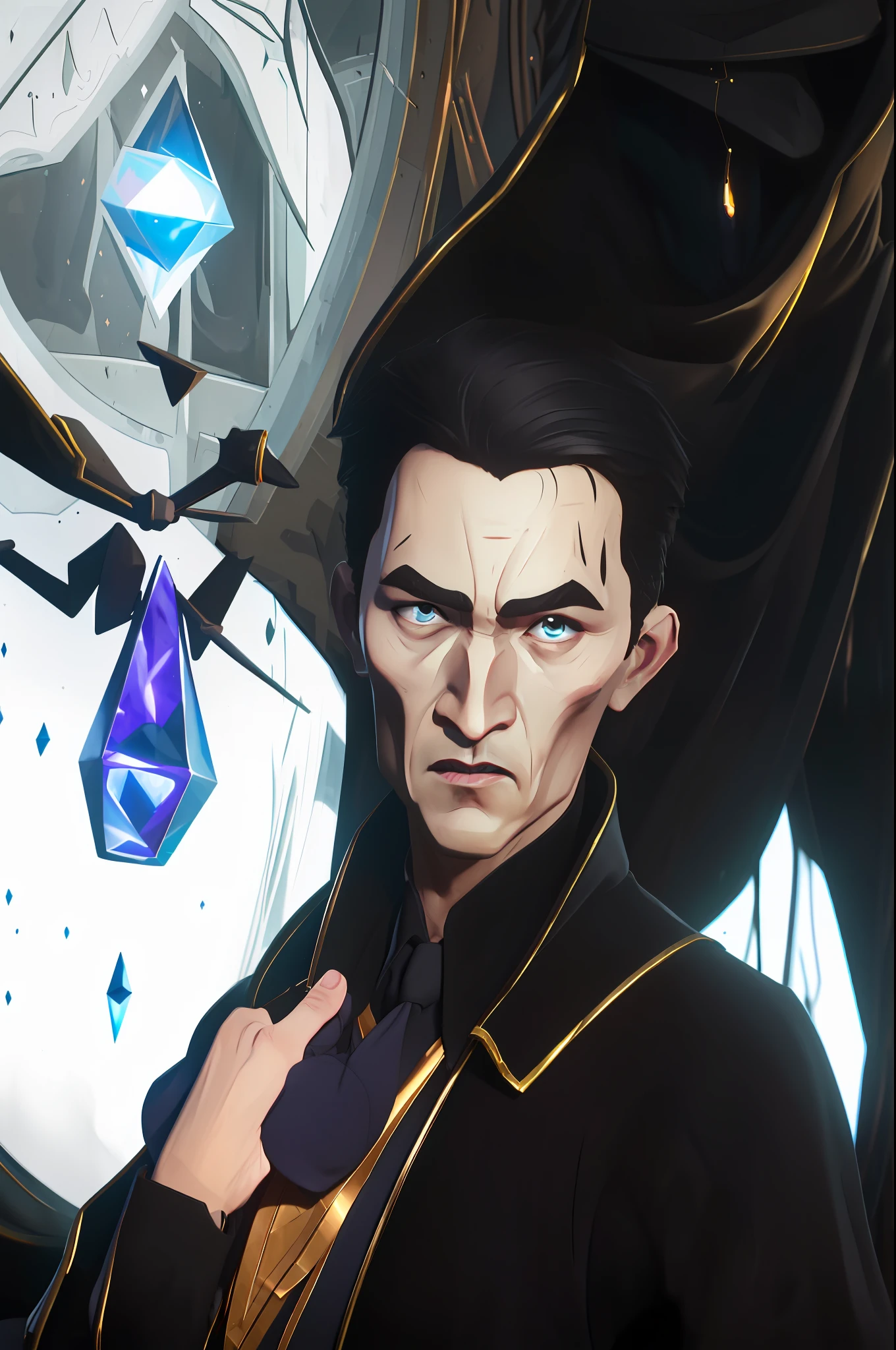 masterpiece:1.2), (best quality:1.2), perfect eyes, perfect face, perfect lighting,1sermalignant, villain with dark clouds around him, black cloak, fluid magic, colorful, fantasy, detailed external background