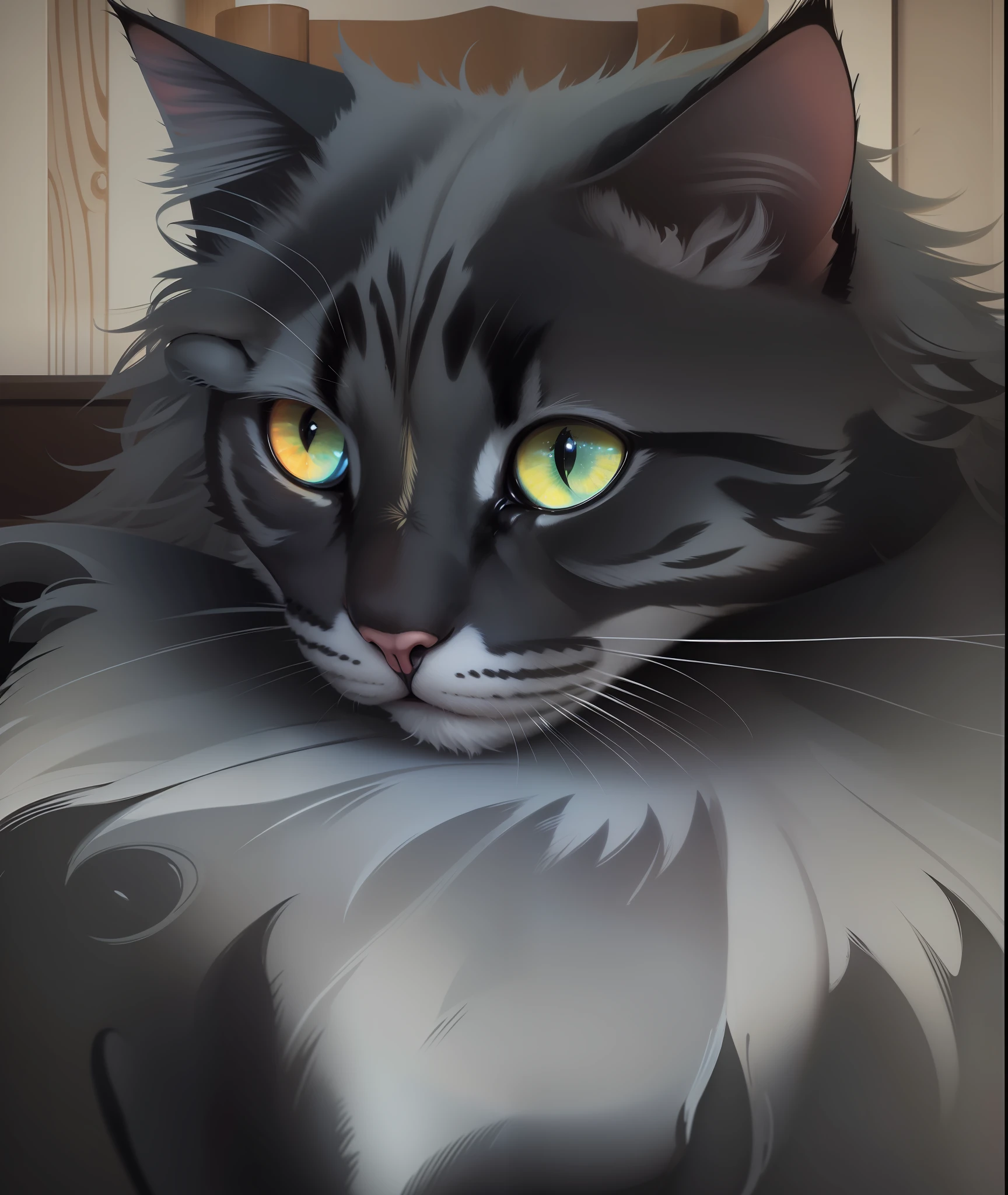Cat in cup, extremely realistic, cat lying in cup, 4k