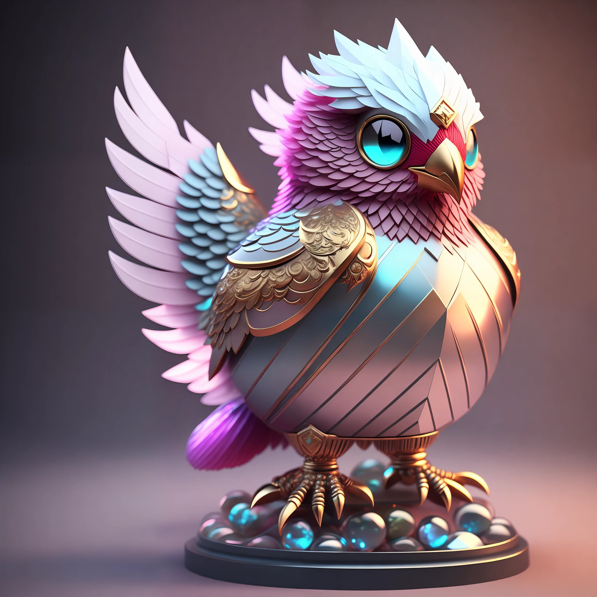 Photo of DivineStatue InkPunk (extra weapon), a cute little chubby phoenix, made of crystal balls, highly detailed complex concept art trend with low-poly eyes artstation 8k