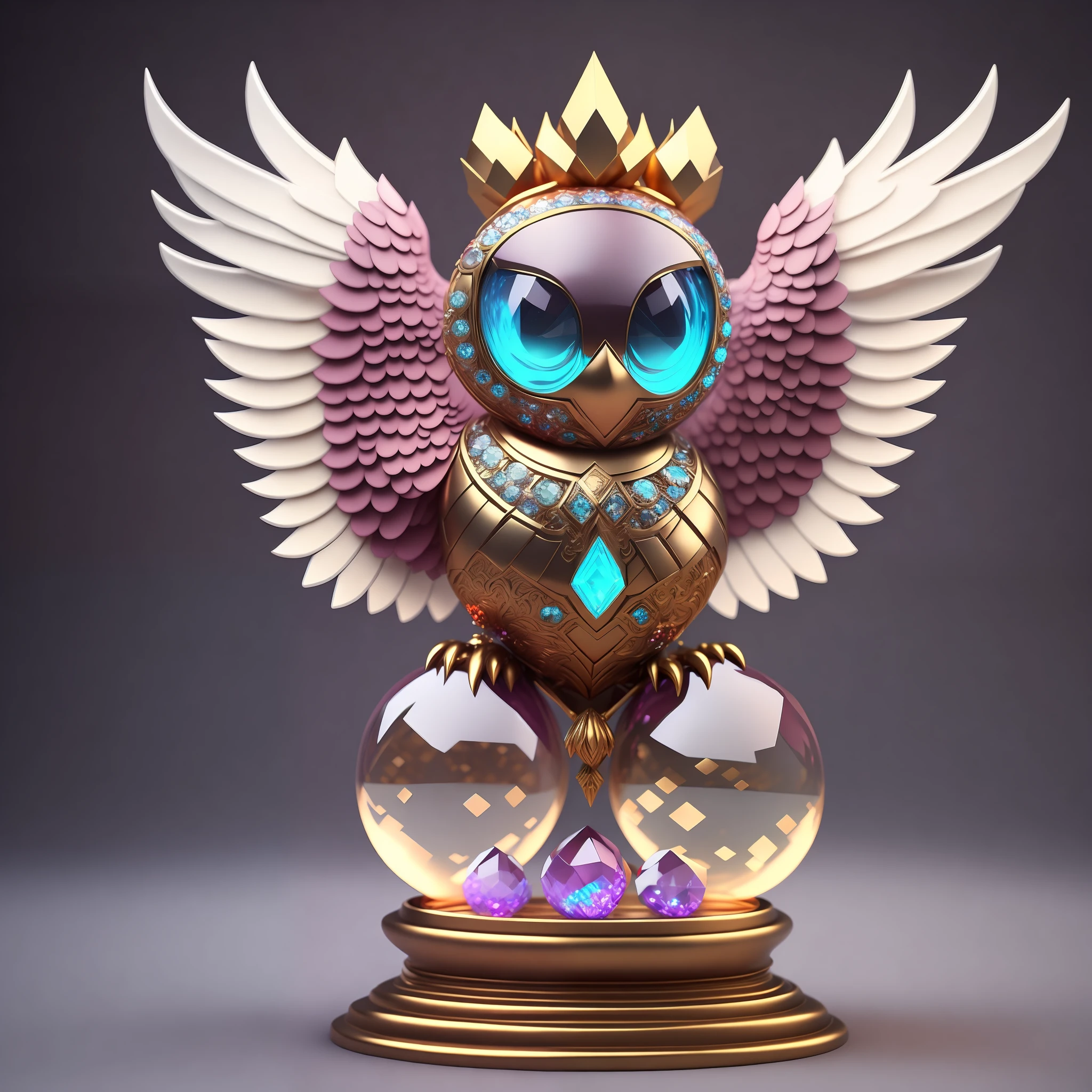 Photo of DivineStatue InkPunk (extra weapon), a cute little chubby phoenix, made of crystal balls, highly detailed complex concept art trend with low-poly eyes artstation 8k