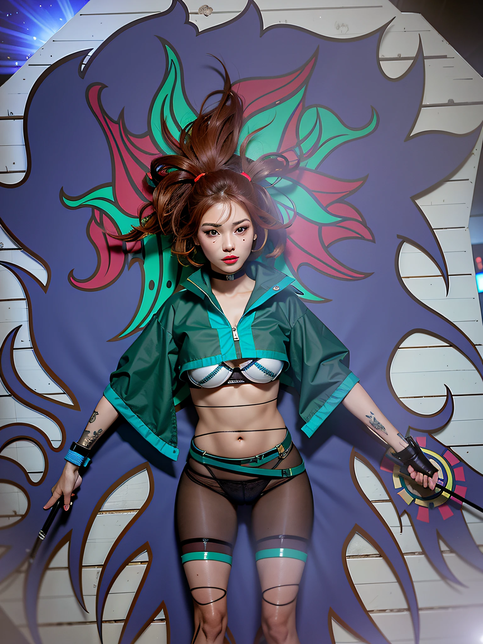 (8k, RAW photo, best quality, masterpiece: 1.2), (realistic, photorealistic: 1.37), 1 girl, Japan, 40s,, cityscape, night, professional lighting, photon mapping, radiosity, ripped, big, bright red see-through and very small bra, tip sticking out, areola protruding, pubic shape clearly visible, gal , Lots of lashes, lame eyelids, bright red lips, black heels, pubic hair, bristles on the lower abdomen, slender, crotch open, are big and seem to spill out of the bra