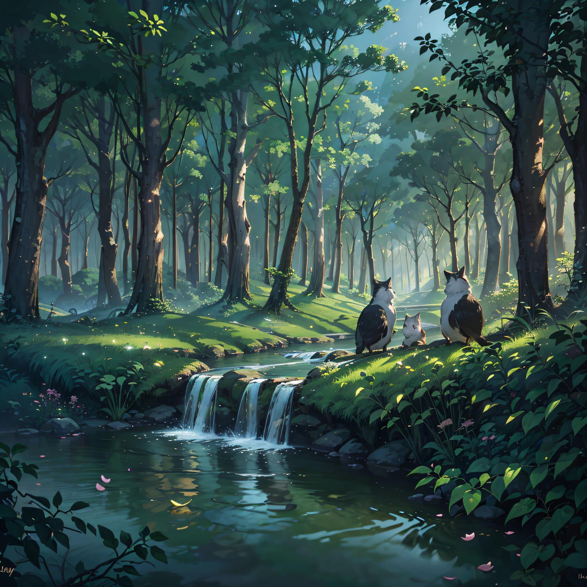 (dense forests:1.3,singing streams,lush flora,lush fauna:1.1) moonlight lighting, Disney Art style, 8K --auto --s2