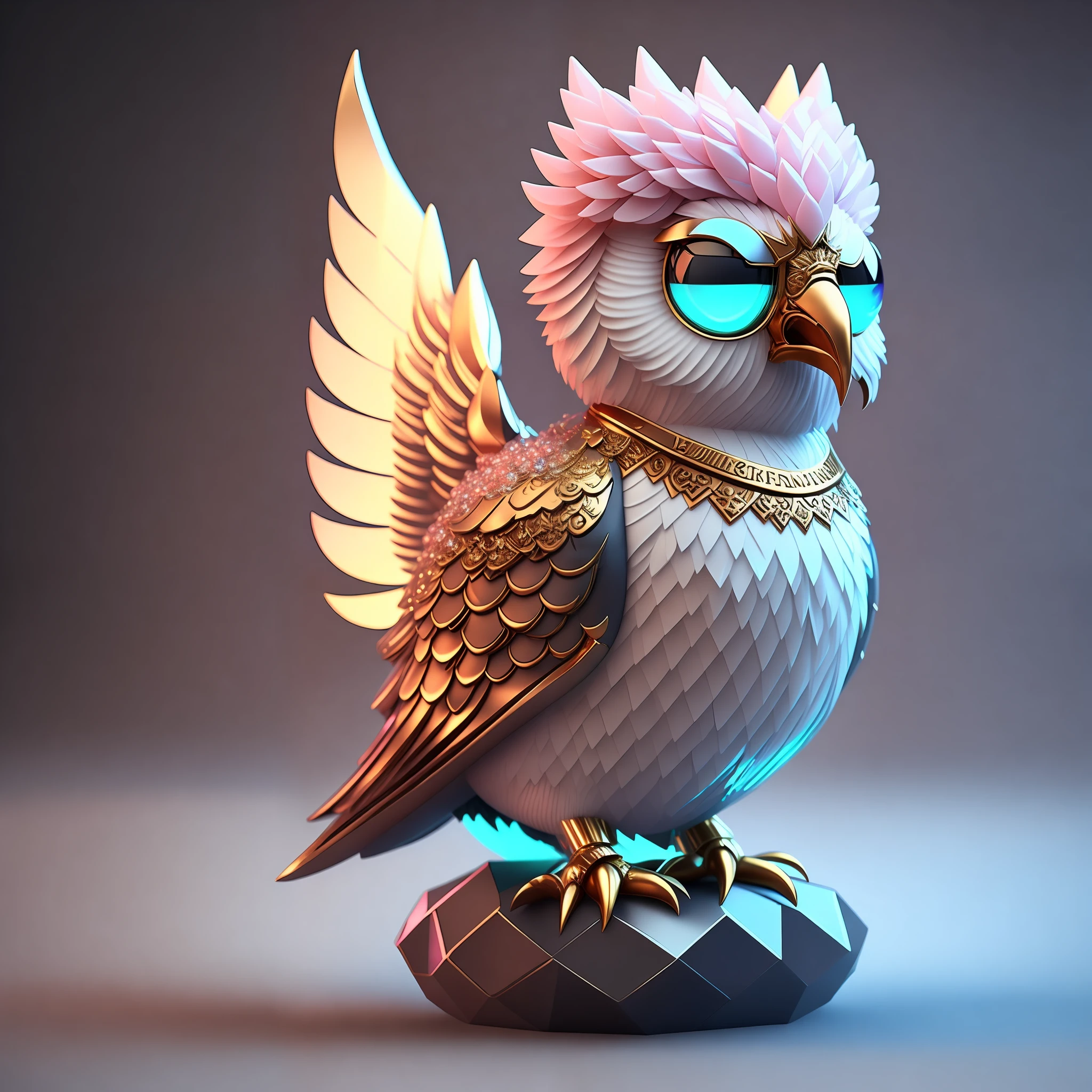 Photo of DivineStatue InkPunk (extra weapon), a cute little chubby phoenix, made of crystal balls, highly detailed complex concept art trend with low-poly eyes artstation 8k