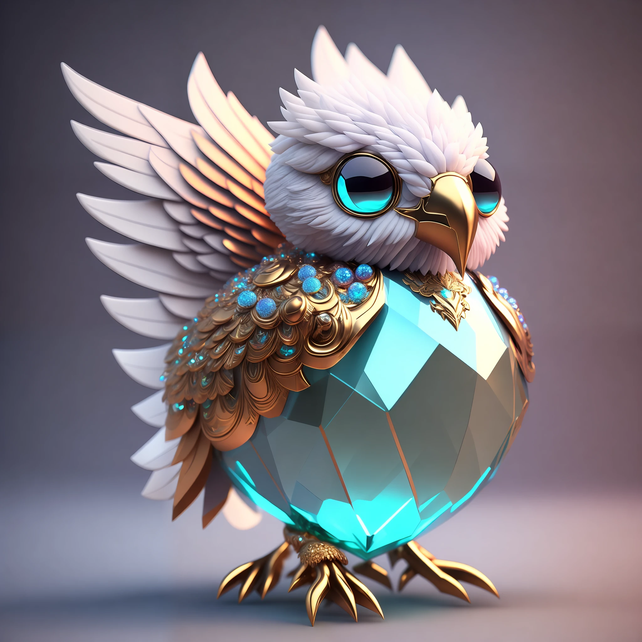 Photo of DivineStatue InkPunk (extra weapon), a cute little chubby phoenix, made of crystal balls, highly detailed complex concept art trend with low-poly eyes artstation 8k