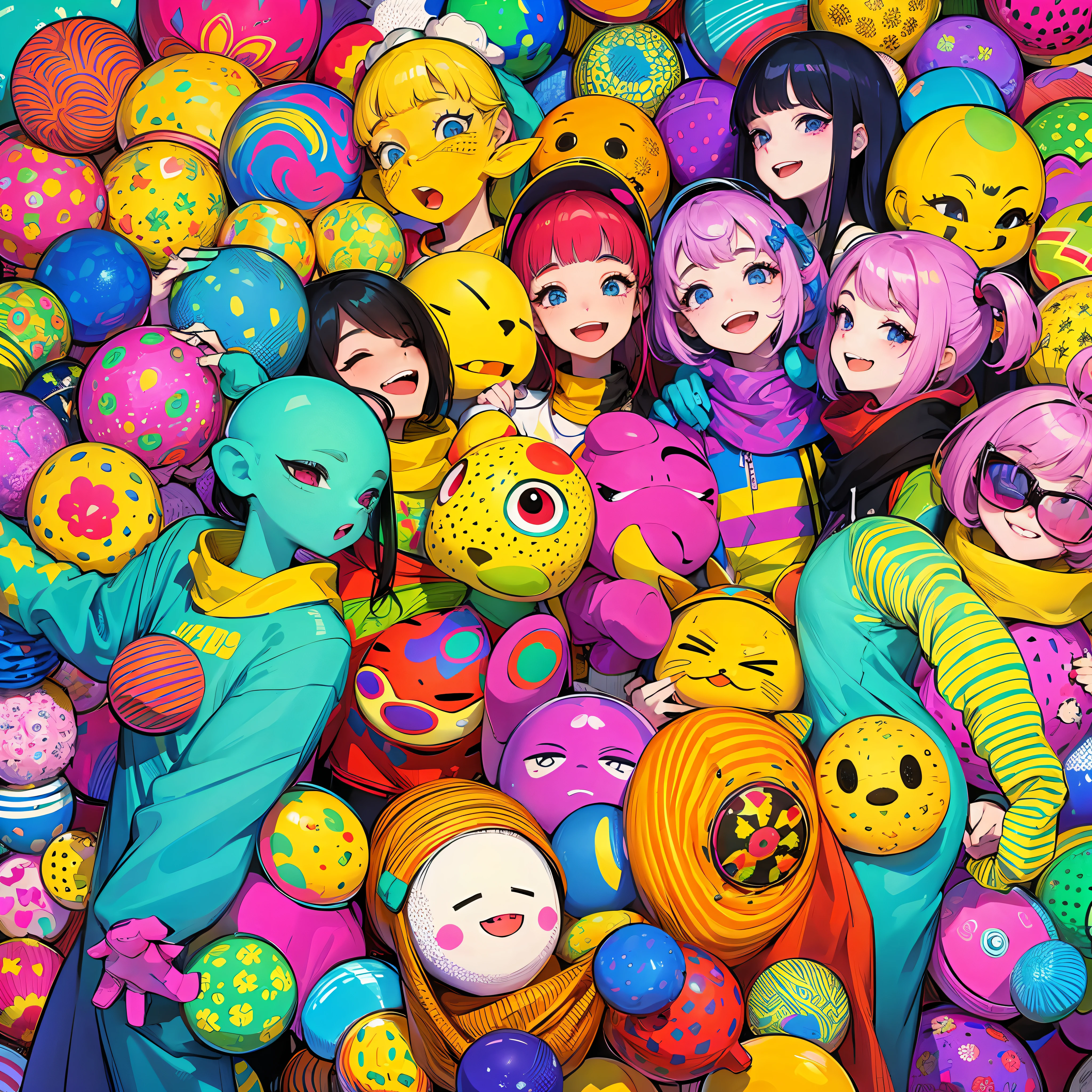Masterpiece, people smiling in a cheerful environment and full of vibrant colors --auto --s2