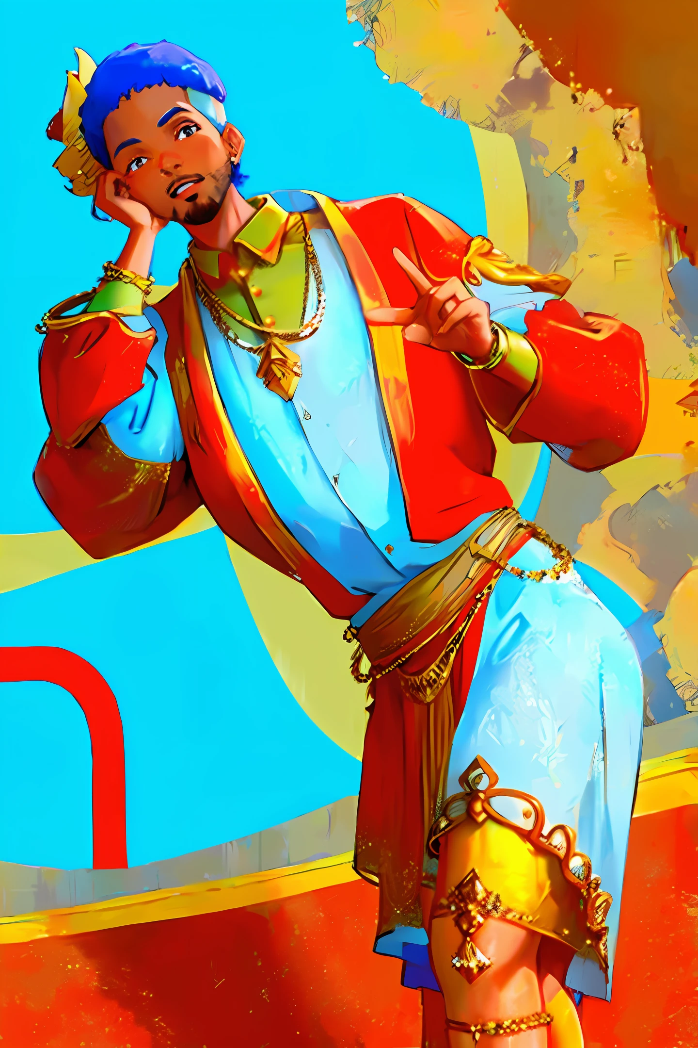 Will Smith: In the favela of Rio de Janeiro Will Smith embraces the costume of a Brazilian. Dressed in a finely embroidered robe and adorned with ornamental jewelry, he explores ancient sandstone architecture, exuding charisma and adventure.