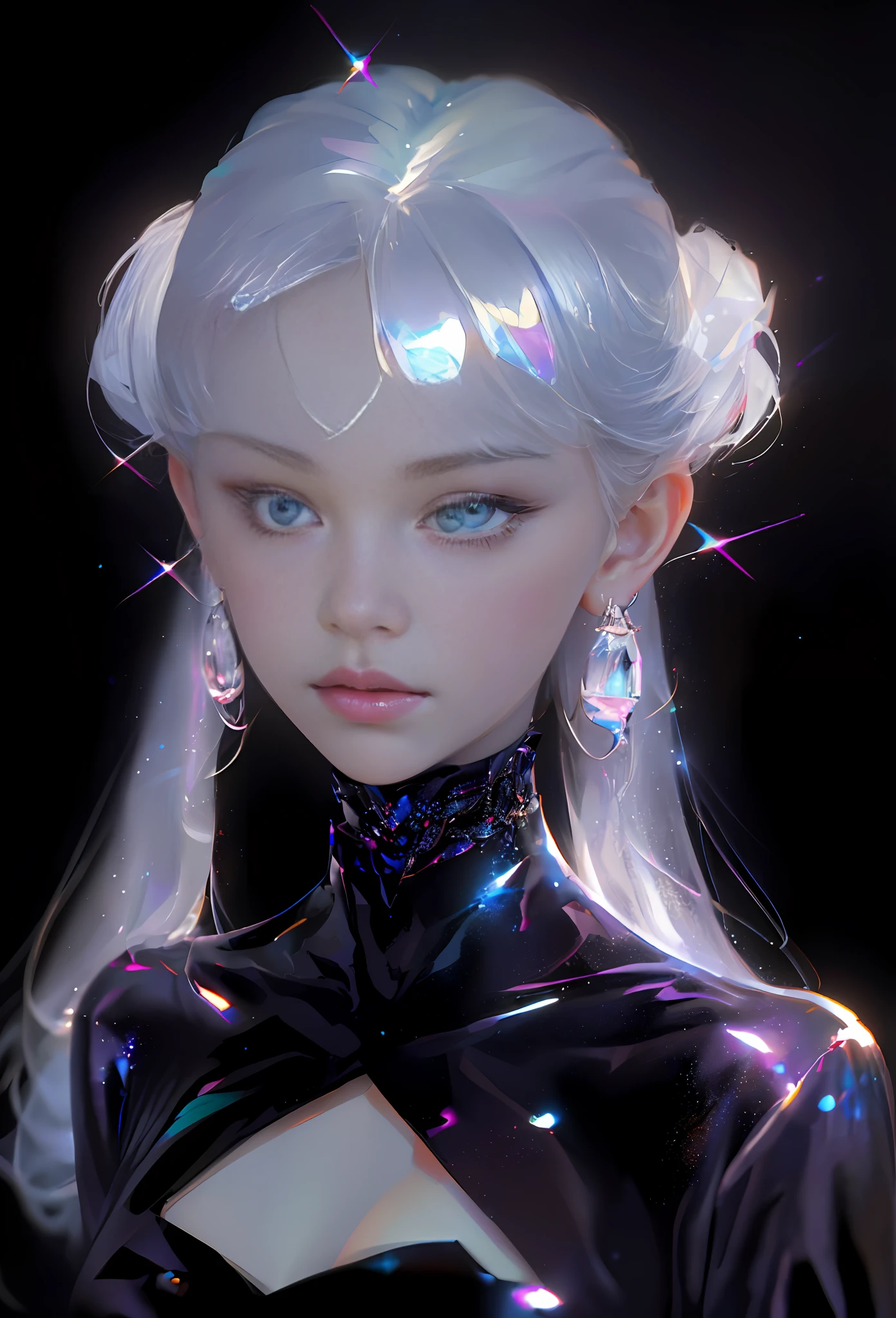 (extremely detailed CG unity 8k wallpaper, masterpiece, best quality, ultra-detailed), (best illumination, best shadow, an extremely delicate and beautiful), a cool, dynamic, and original young girl character with a (dynamic pose) and silver (pixie cut hair: 1.3) that reflects the light beautifully.