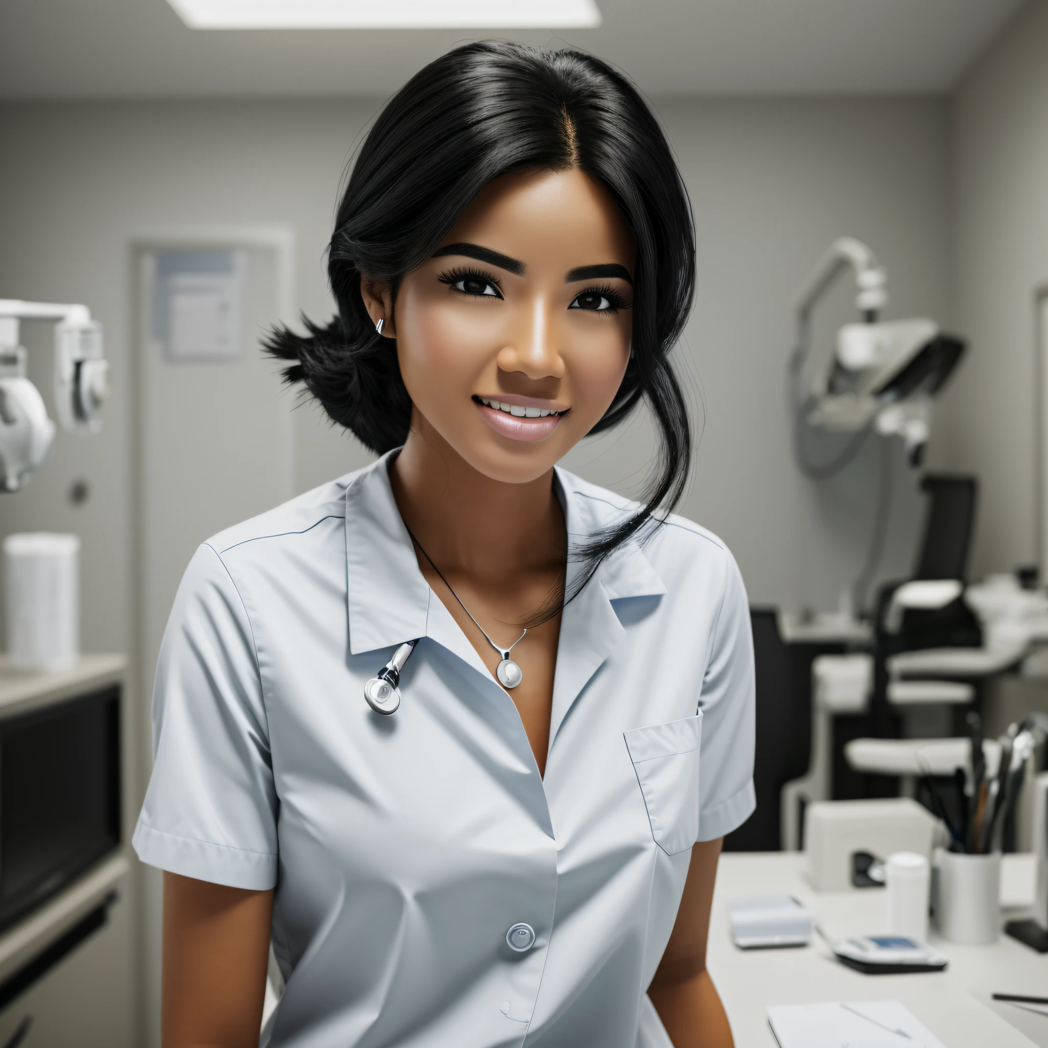 Ultra realistic photo of a dentist black hair, white skin, in an office. --auto --s2