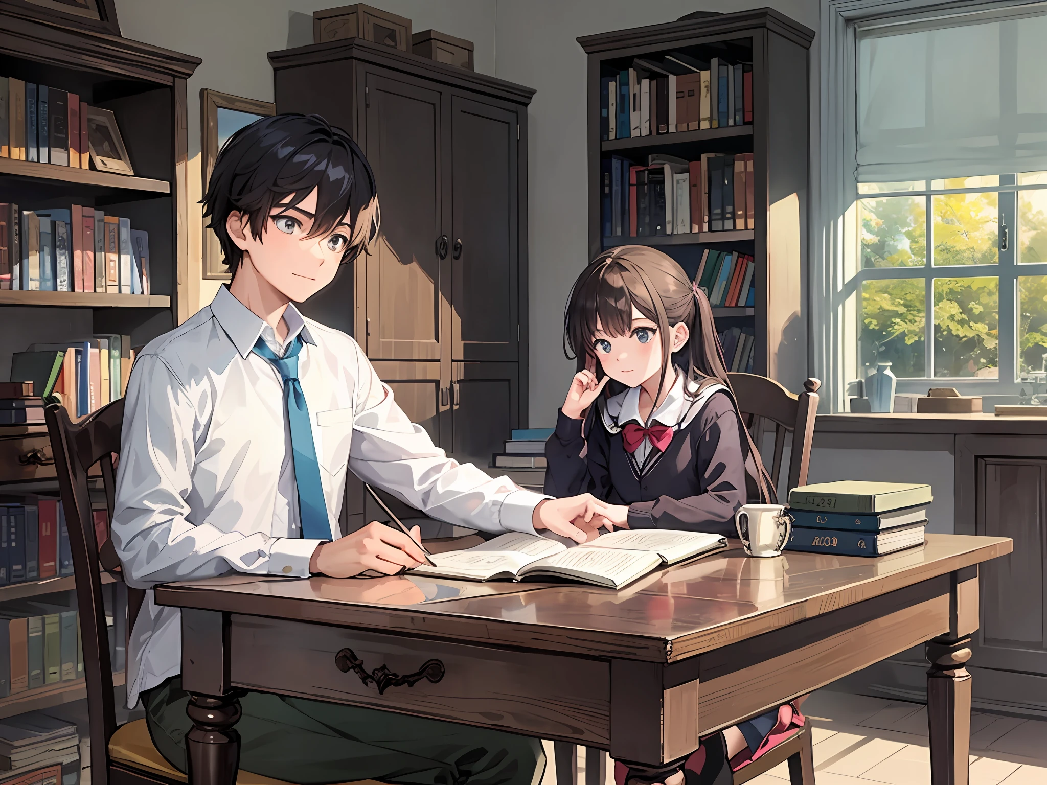 A boy and girl in the study