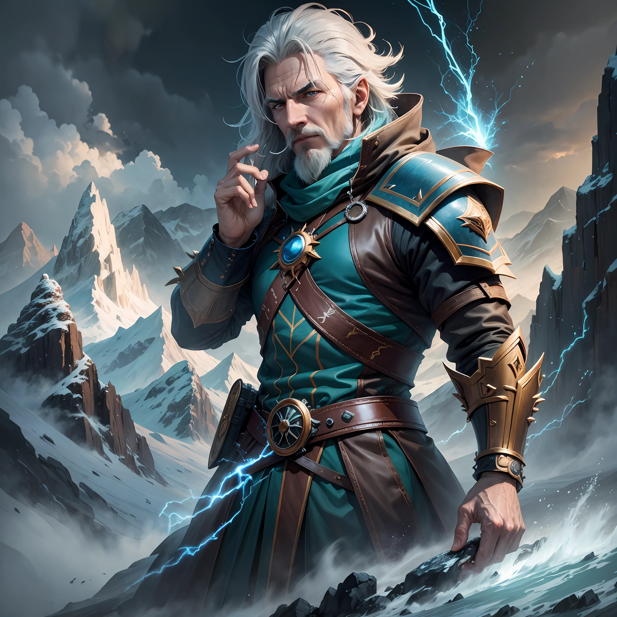 "Archmage evoking a storm in a realistic mountainous landscape" --auto --s2