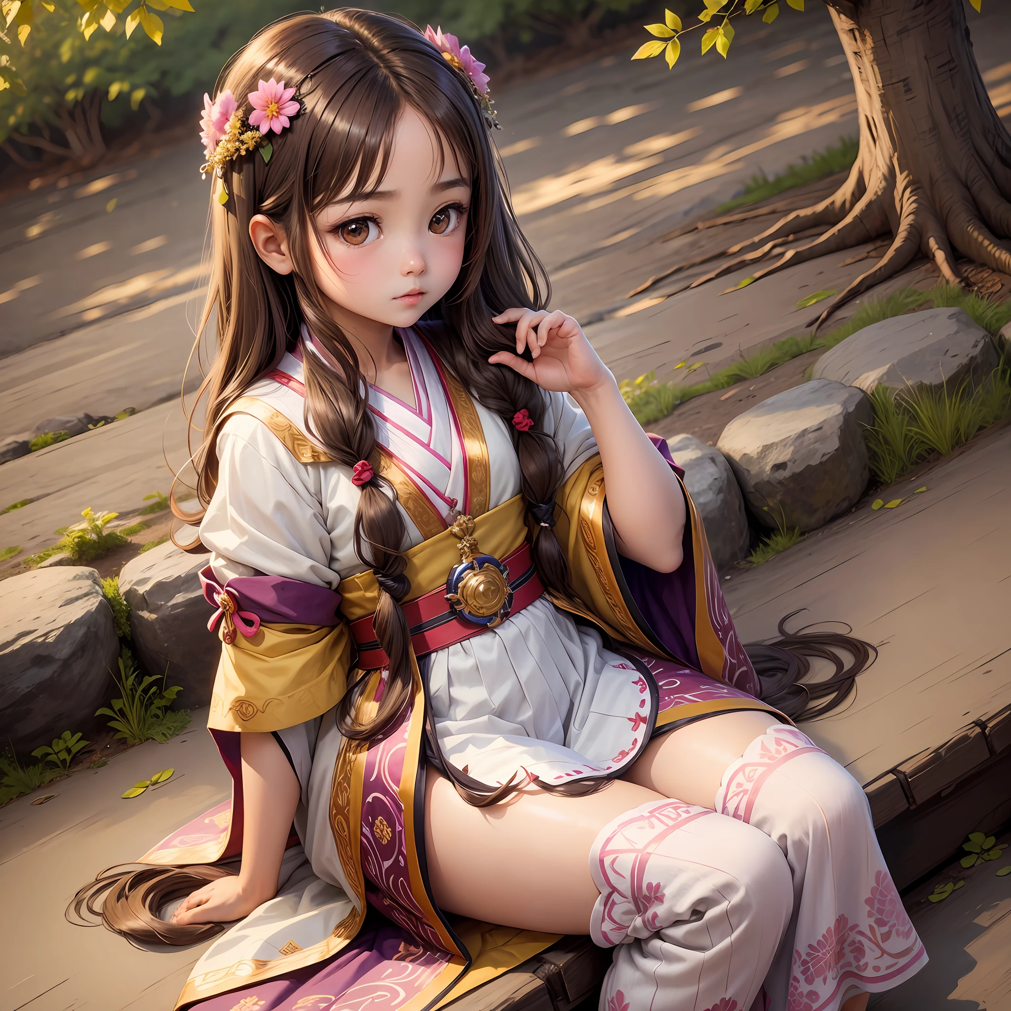 Arafed asian woman in a kimono sitting on a step - SeaArt AI