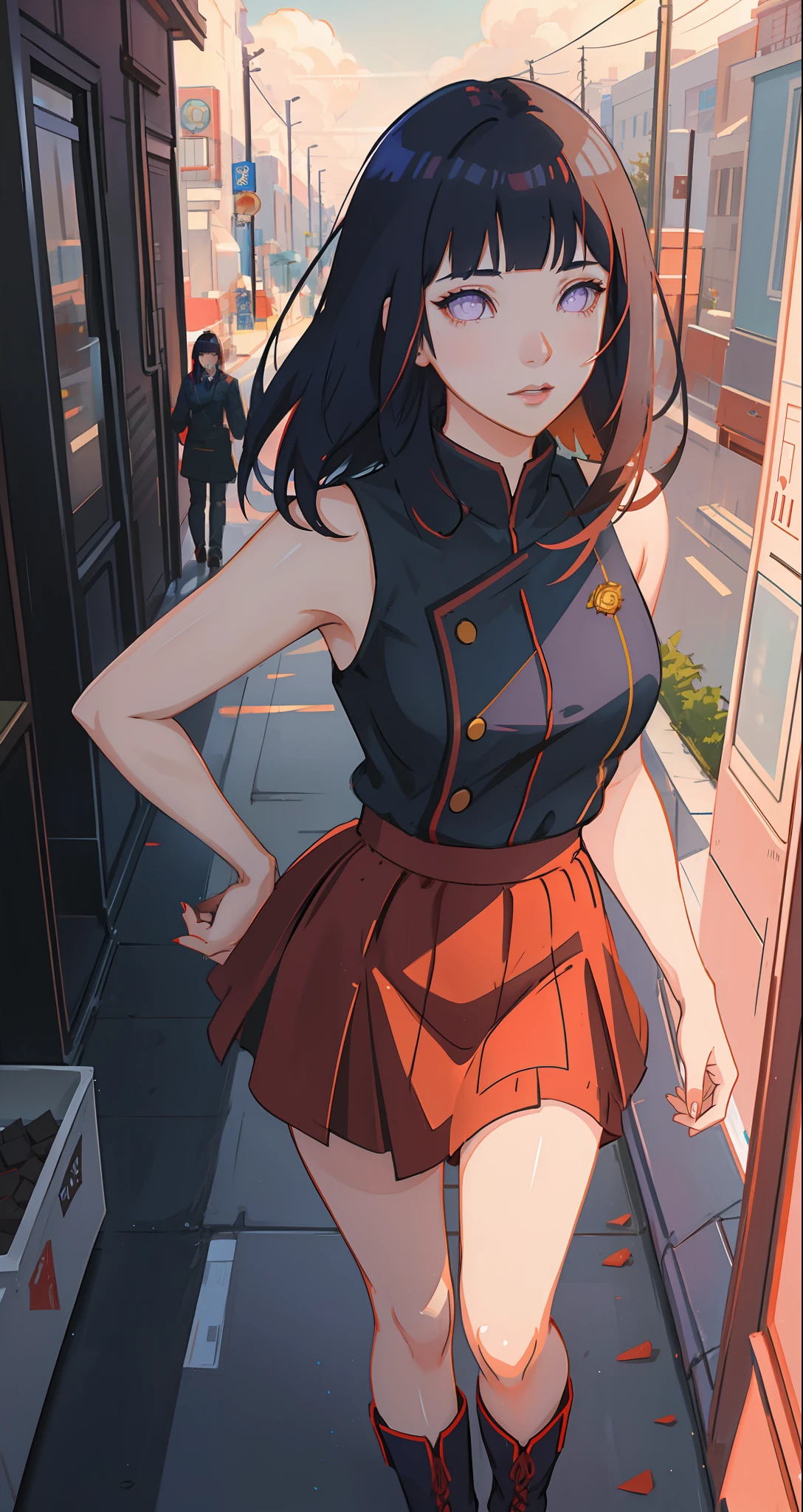 beautiful woman, seductive, ((blunt bangs)) pop star, idol, in a show, attractive, sexy eyes, red dress, dark blue hair, delicate, young, short hair, full body, from League of Legends, trend at Artstation, by Rhods, Andreas Rocha, Rossdraws, Makoto Shinkai, Laurie Greasley, Lois Van Baarle, Ilya Kuvshinov and Greg Rutkowski, purple eyes, (long hair:1.3)