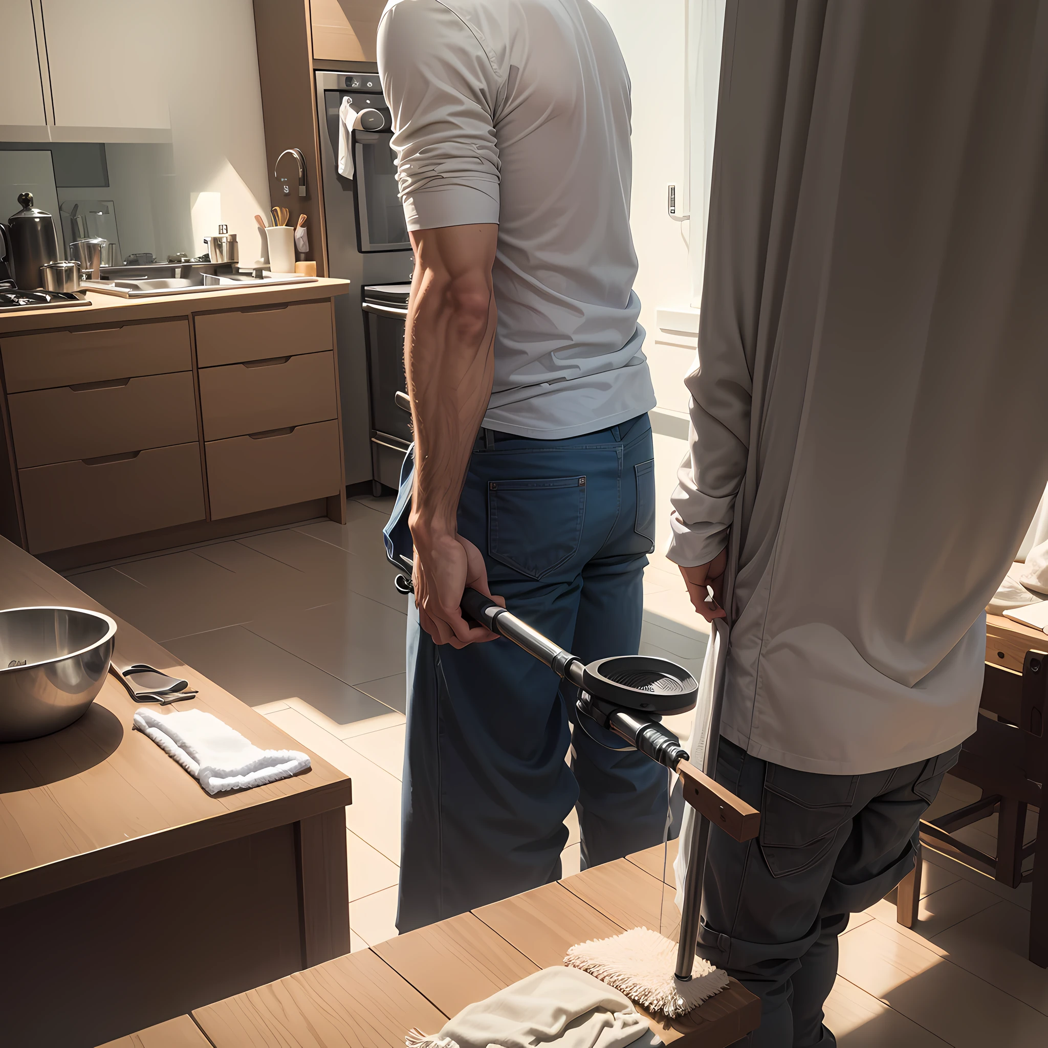 The back of the man cleaning does not appear in the photo of the face --auto --s2