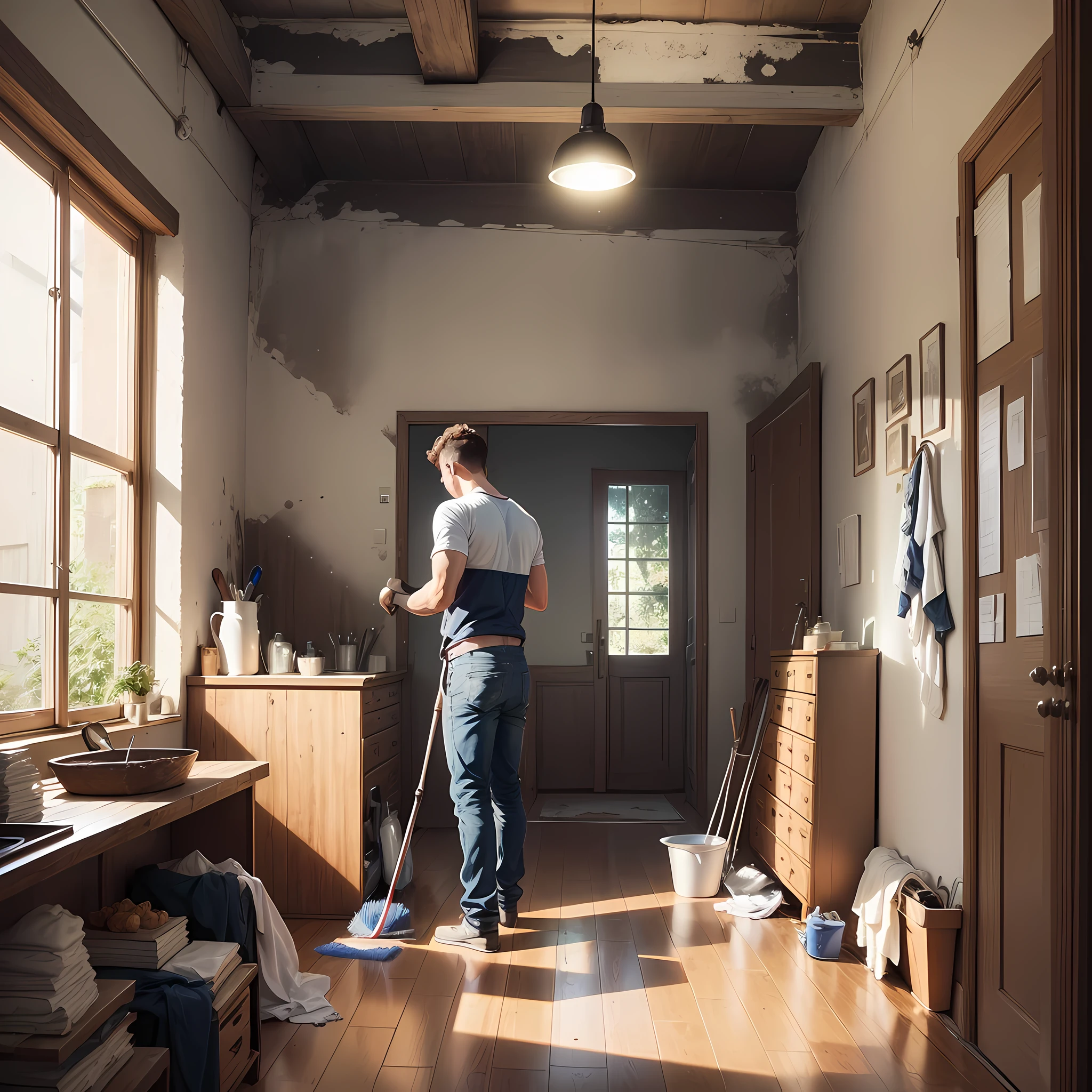 The back of the man cleaning does not appear in the photo of the face --auto --s2