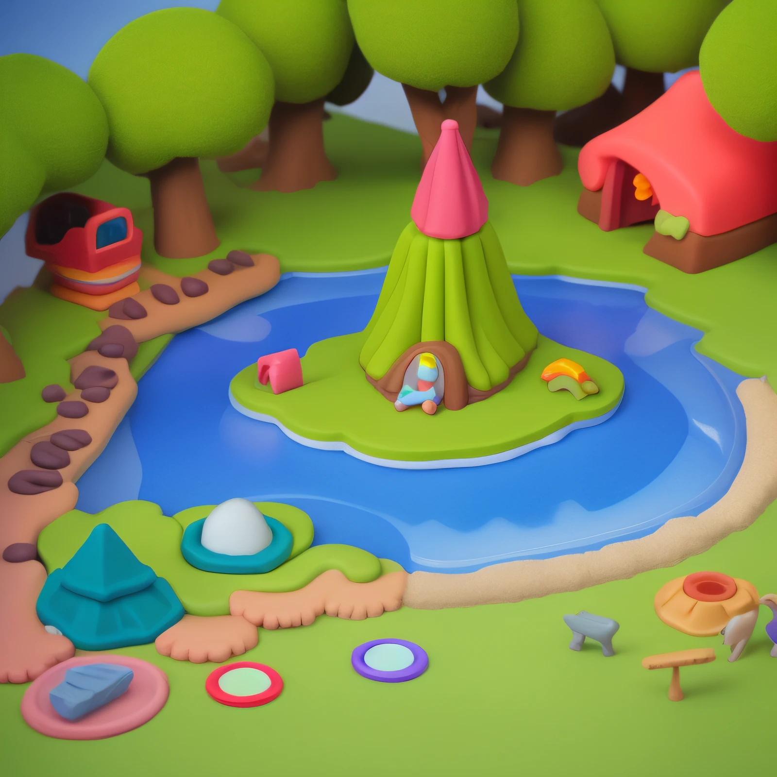 play-doh isometric cute campsite