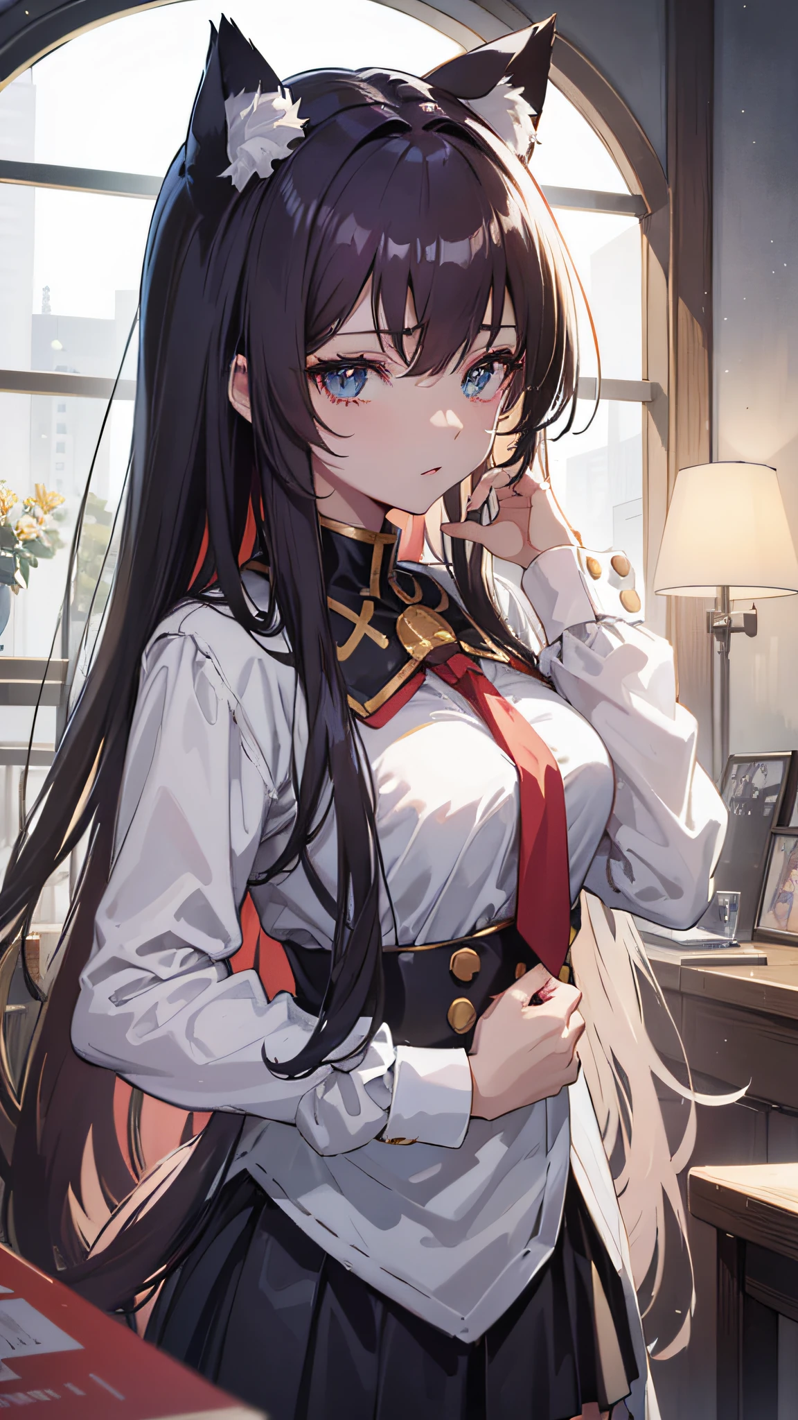 ((Best Quality, 8K)) Anime Girl with Long Hair and Cat Ears, Rin Tosaka, Anime Moe Art Style, Anime Style Like Fate/stay night, Long Hair Anime Girl, Very Cute Anime Girl Face, Nightcore, From Girl Frontline, Cute Anime Girl Portrait, Anime Girl with Cat Ears, High Quality Anime Art Style, Beautiful anime woman"