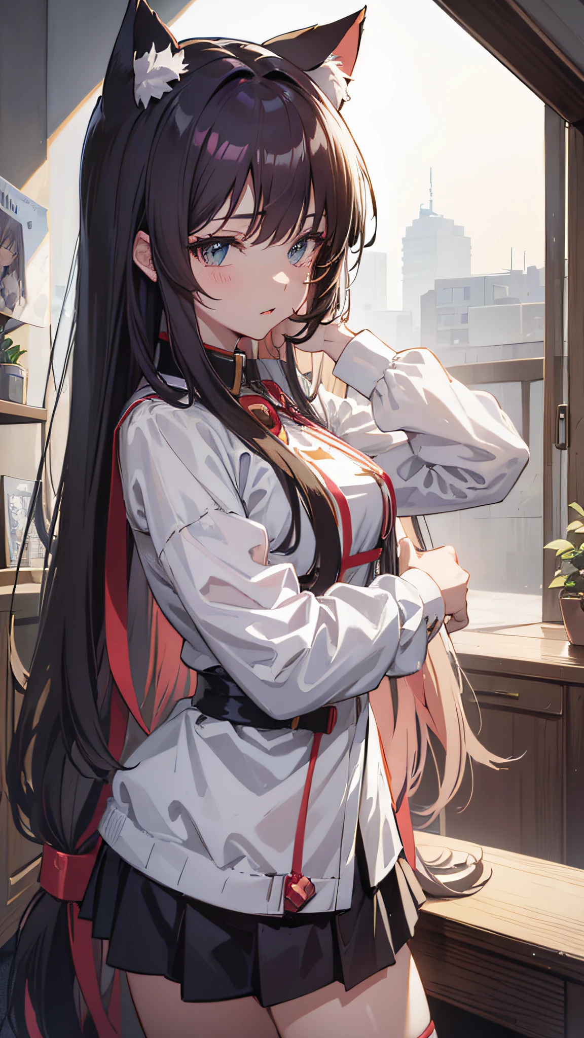 ((Best Quality, 8K)) Anime Girl with Long Hair and Cat Ears, Rin Tosaka, Anime Moe Art Style, Anime Style Like Fate/stay night, Long Hair Anime Girl, Very Cute Anime Girl Face, Nightcore, From Girl Frontline, Cute Anime Girl Portrait, Anime Girl with Cat Ears, High Quality Anime Art Style, Beautiful anime woman"