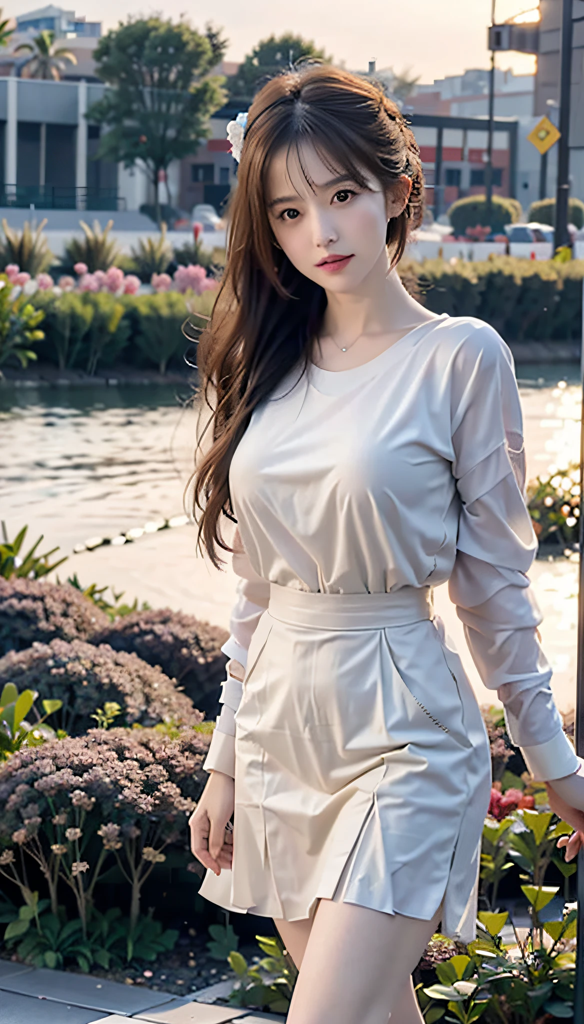 Masterpiece, Best Quality, (Realistic, Photo Realistic: 1.37), 8K, An Extremely Delicate and Beautiful, Amazing, Fine Detail, Official Art, Absurd, Incredibly Absurd, Huge File Size, Ultra Detailed, Extremely Detailed, Beautiful Meticulous Girl, 1 Girl, (Perfect Female Figure), Full Body, Short Skirt, Long Legs,