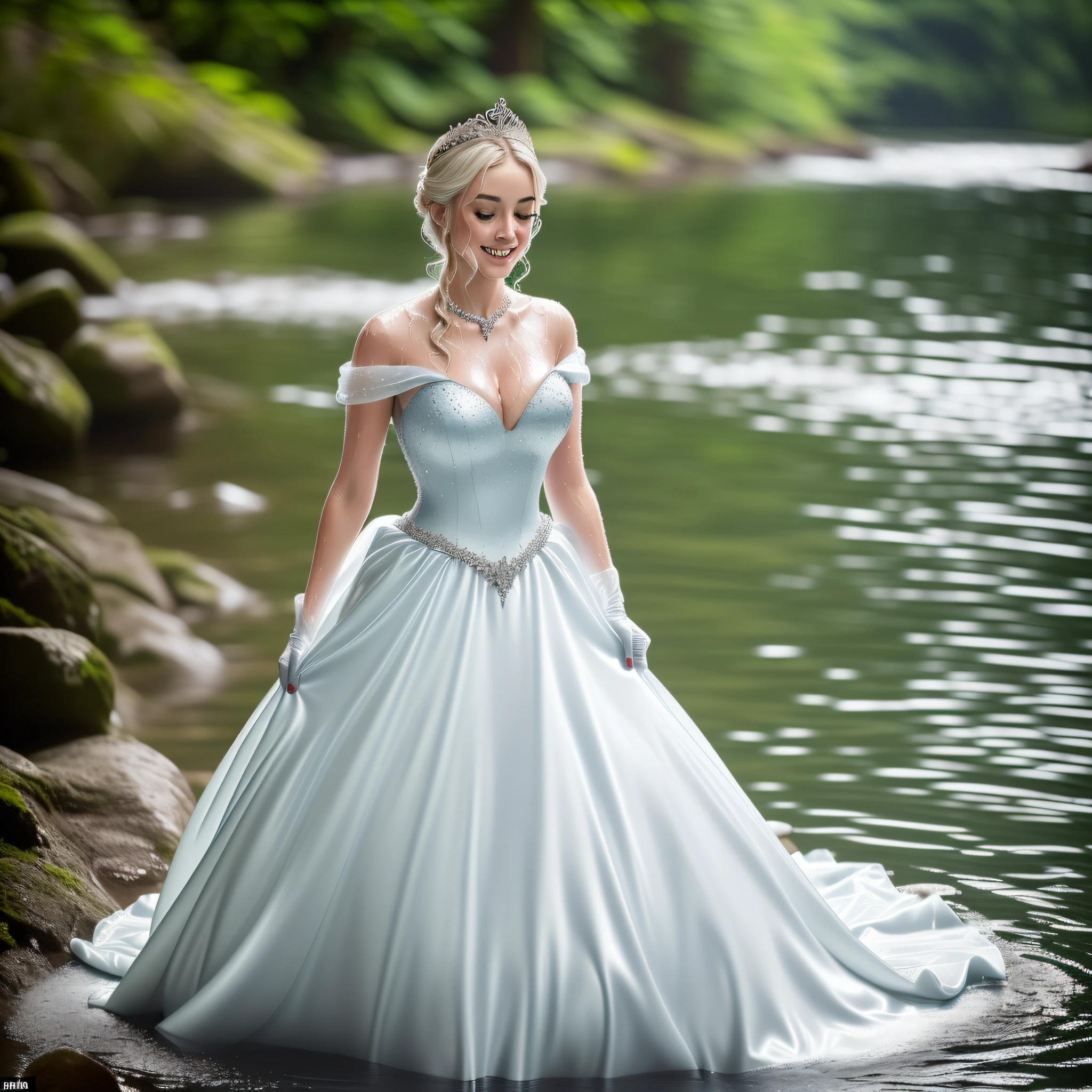 Arafed woman in a blue dress standing in a body of water - SeaArt AI