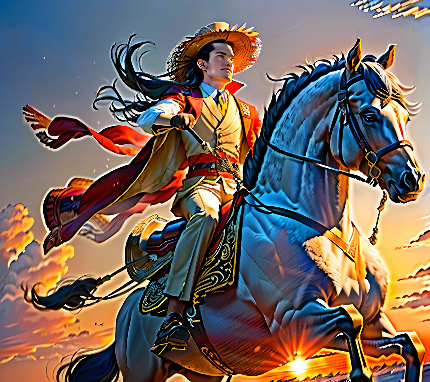 Horse galloping and eagle flying
