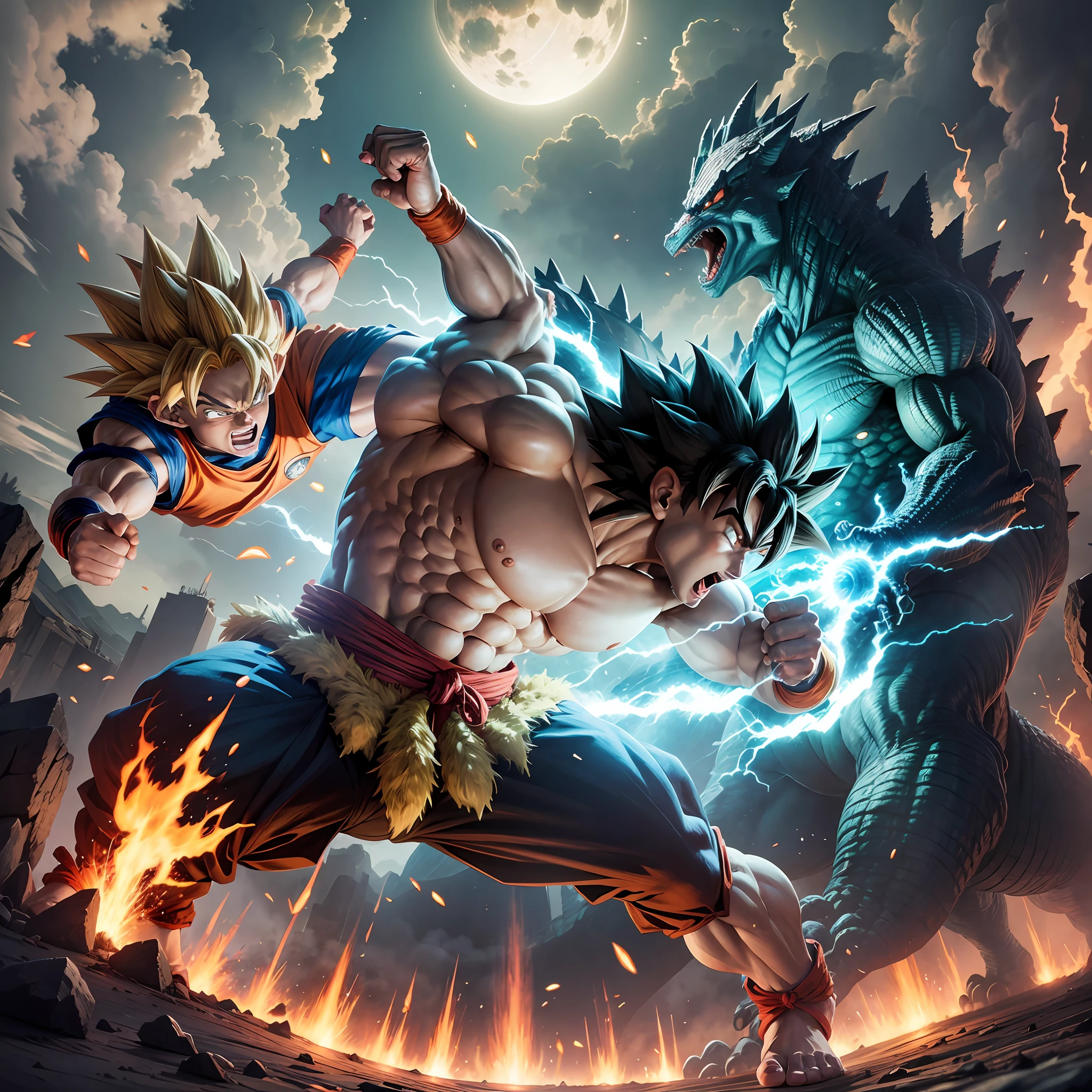Make a fight between Goku from dragon Ball z and Godzilla --auto --s2