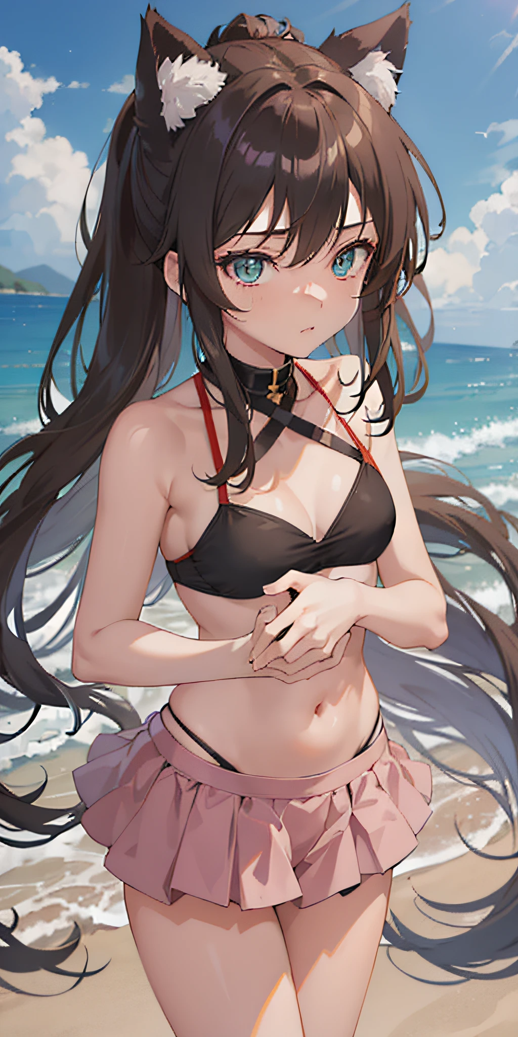 ((Best Quality, 8K)) Anime Girl with Long Hair and Cat Ears, Rin Tosaka, Anime Moe Art Style, Anime Style Like Fate/stay night, Long Hair Anime Girl, Very Cute Anime Girl Face, Nightcore, From Girl Frontline, Cute Anime Girl Portrait, Anime Girl with Cat Ears, High Quality Anime Art Style, Beautiful Anime Women" Swimsuit