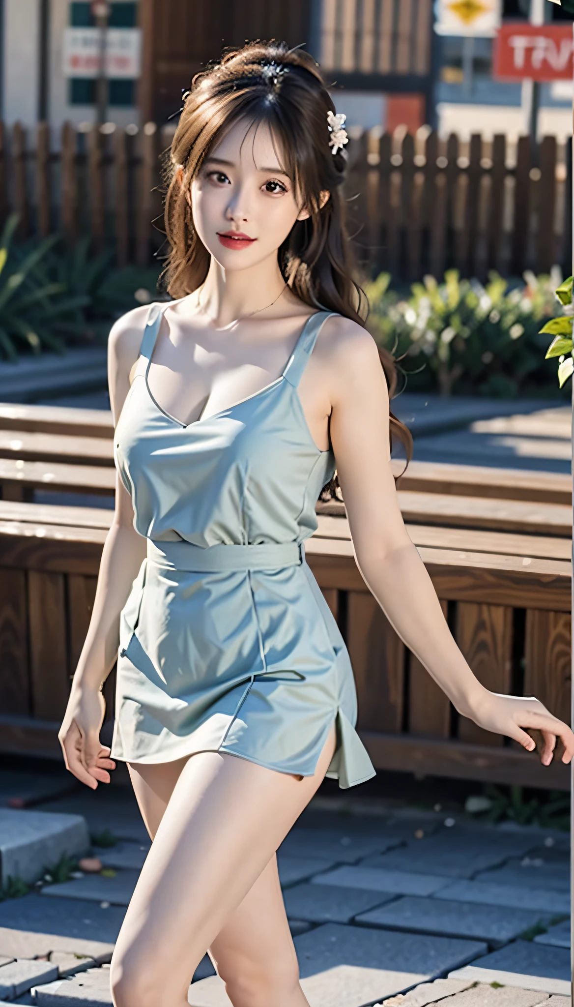 Masterpiece, Best Quality, (Realistic, Photo Realistic: 1.37), 8K, An Extremely Delicate and Beautiful, Amazing, Fine Detail, Official Art, Absurd, Incredibly Absurd, Huge File Size, Ultra Detailed, Extremely Detailed, Beautiful Meticulous Girl, 1 Girl, (Perfect Female Figure), Full Body, Short Skirt, Long Legs,