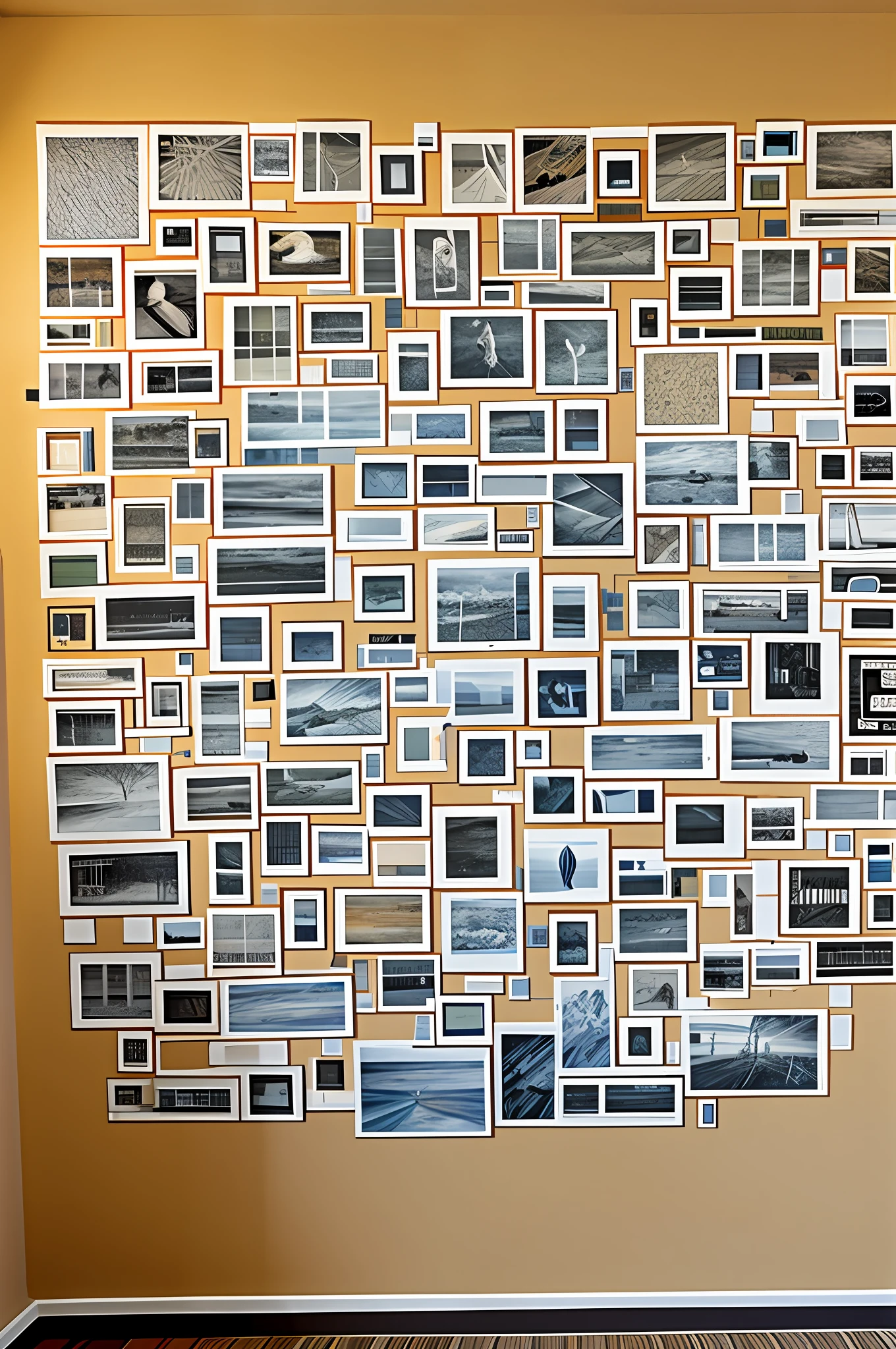 wall with several drawings stuck together