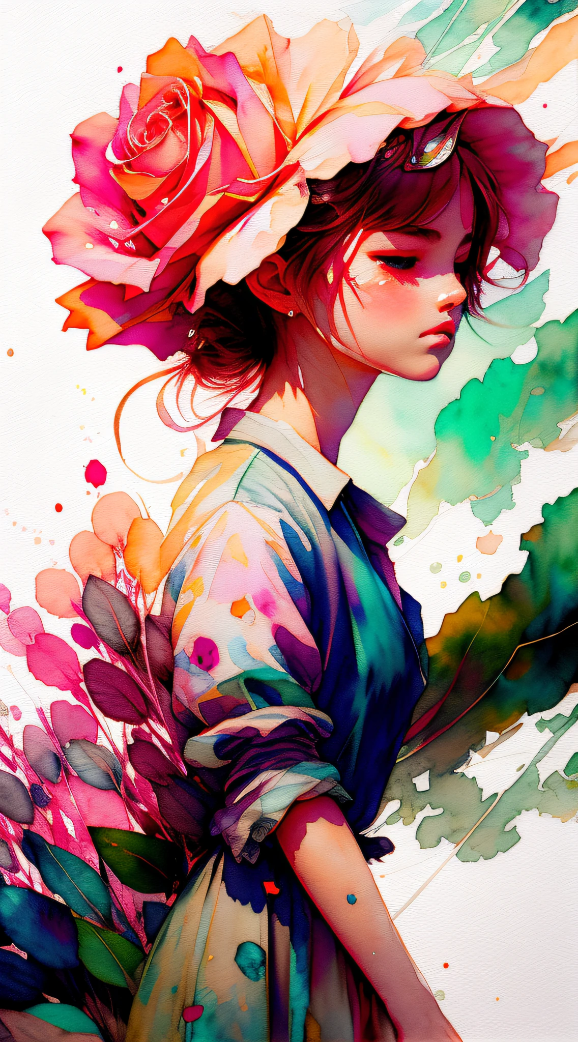 wtrcolor style, (rose) digital art, official art, blown by the wind, masterpiece, beautiful, ((watercolor)), paint splatter, intricate detail. Great detail, [dripping:0.7], Trending on Artstation, Rachel Walker