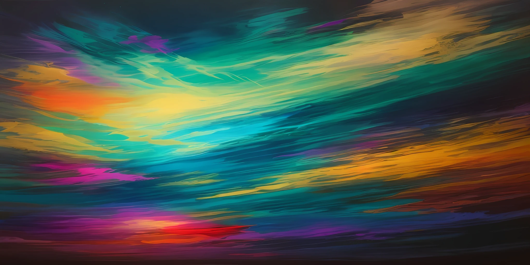 A painting of a colorful cloud filled with sky with a black background, color field painting. 8k, menacing colored background, an abstract spiritual background, philosophical splashes of colors, cosmic colors, many colors in the background, vibrant digital painting, colorful rainbow clouds, bright colored mist, clouds of mystical tones, vibrant atmospheric colors, colorful digital painting, psychedelic clouds, with dripping inkdrops