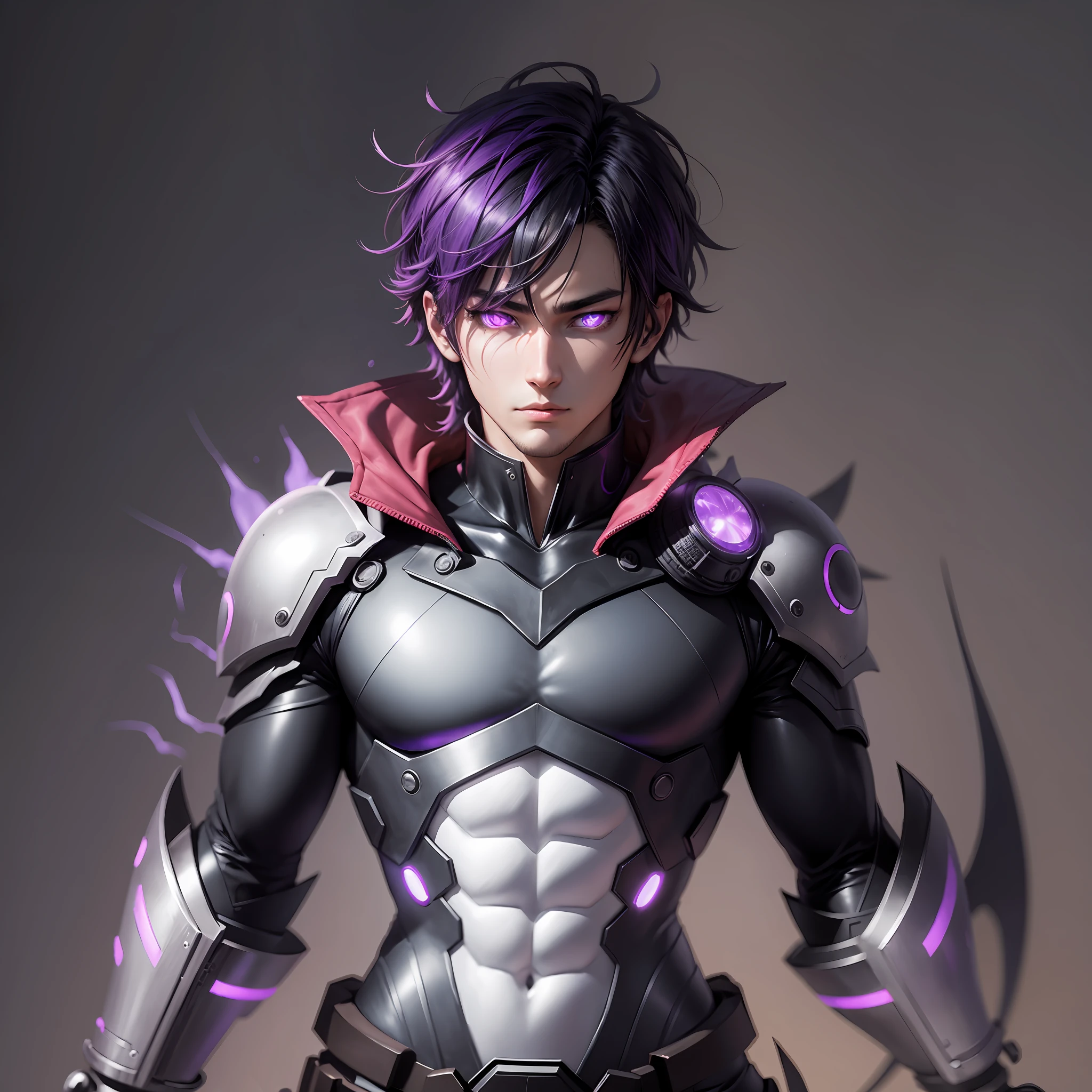 anime man with dark background, where his eyes are purple lights --auto --s2