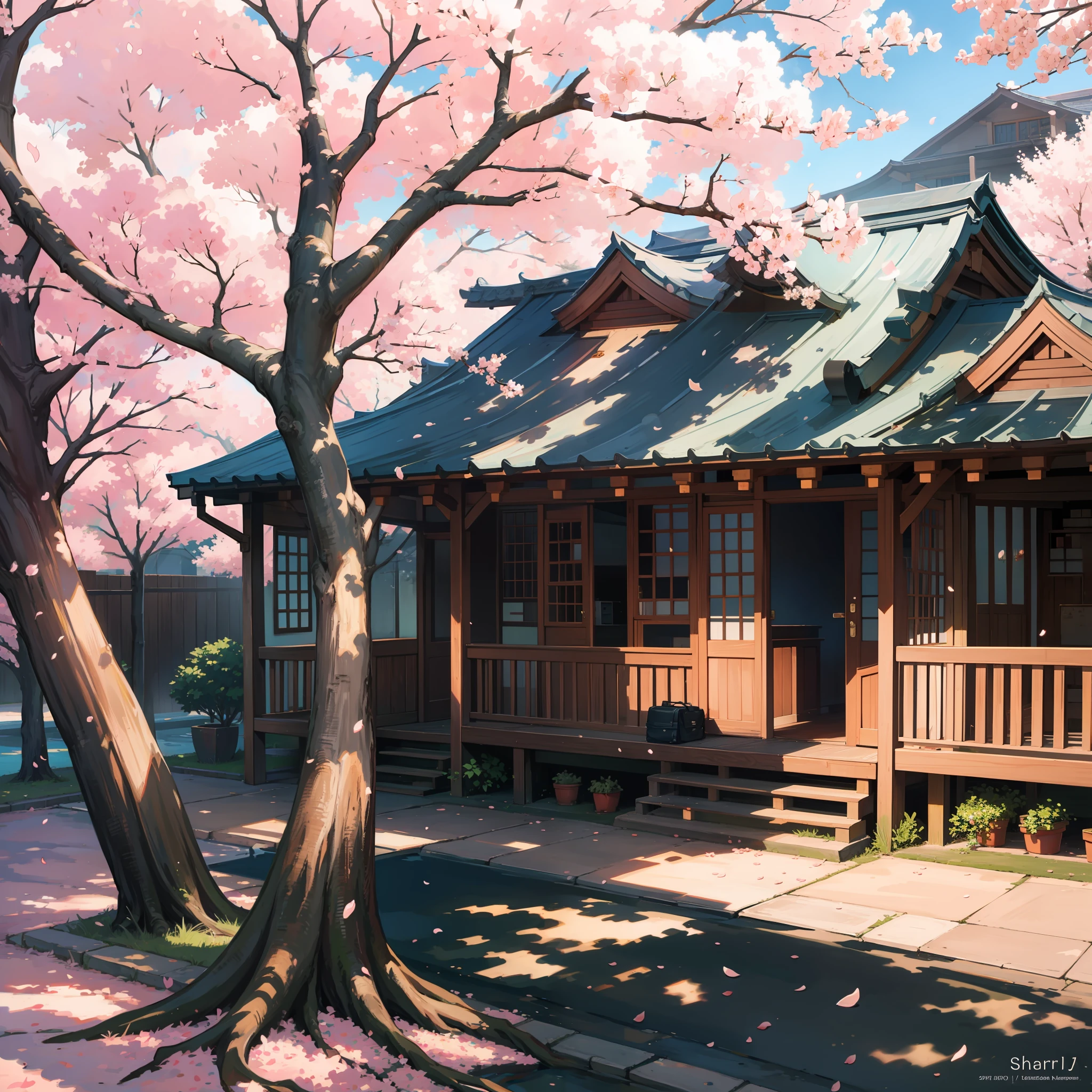 Cherry blossoms fluttering, shade