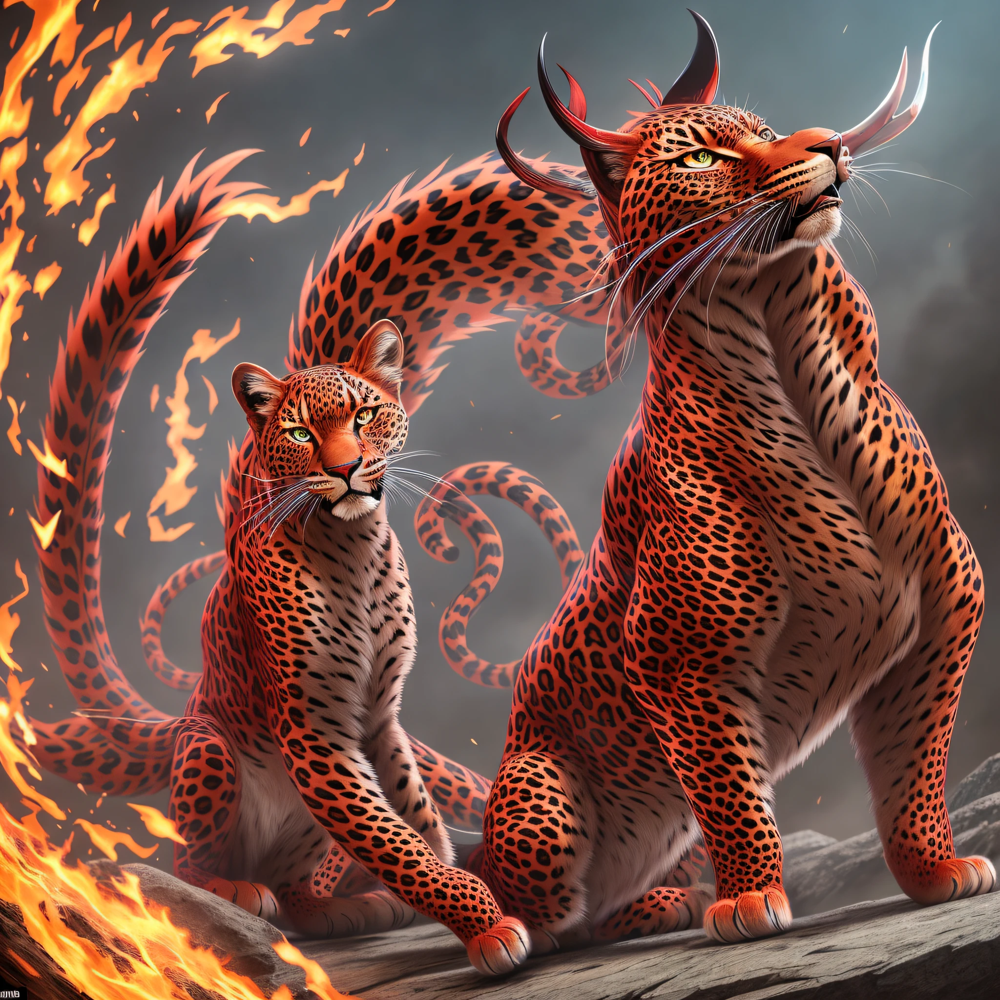 Fierce, its shape is like a red leopard, five tails and one horn, its sound is like hitting a stone --auto --s2